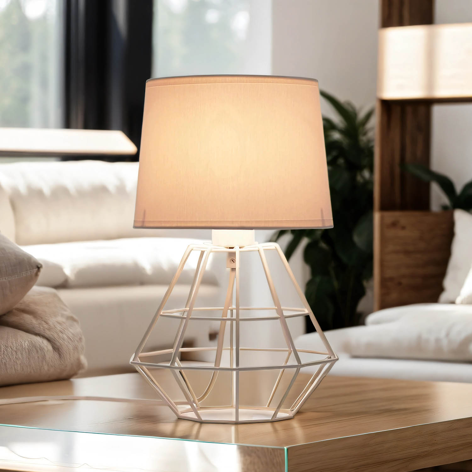 Lampe de table Blanc 34 cm E27 Tissu Métal