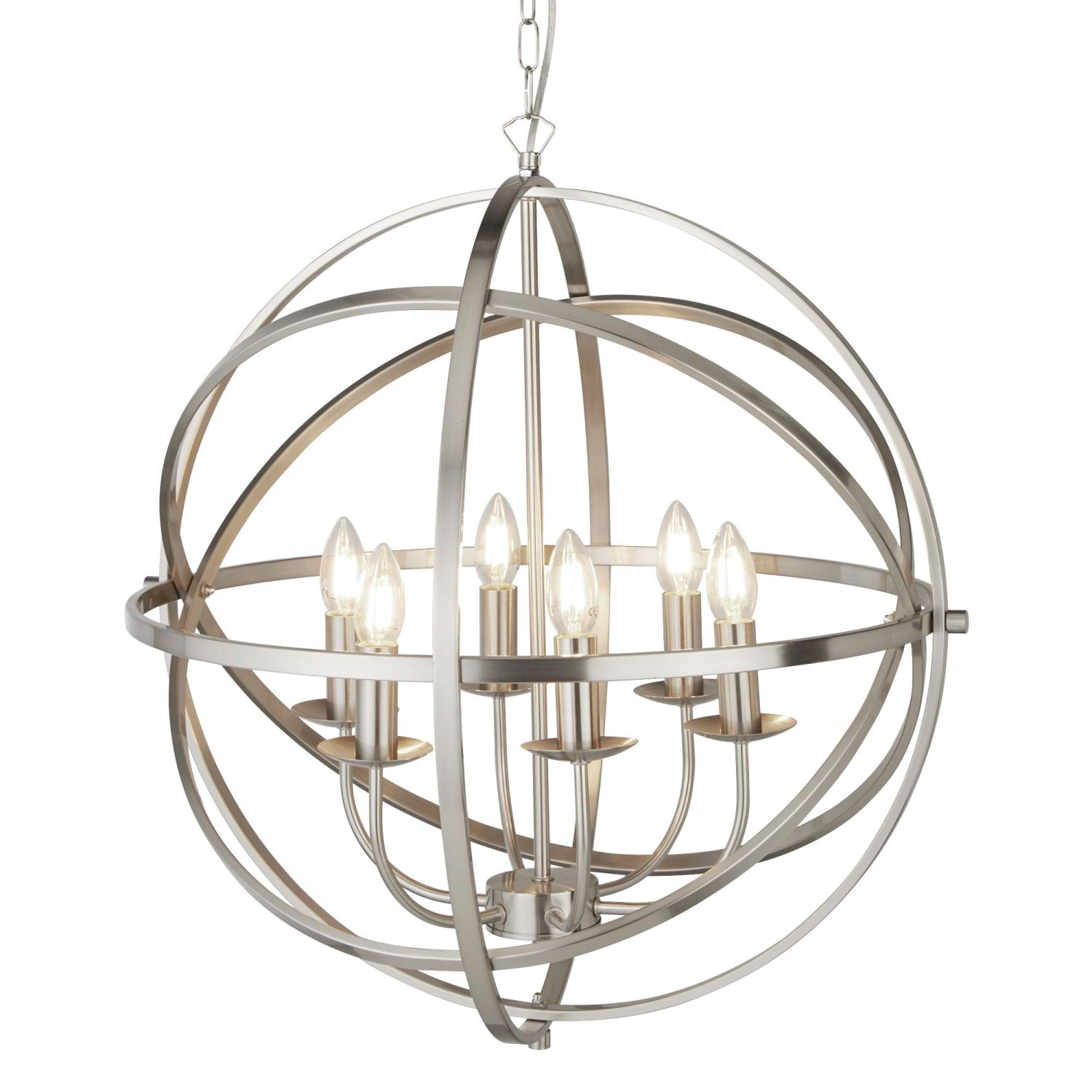 Suspension ronde Ø 60 cm en argent mat 6 flammes E14