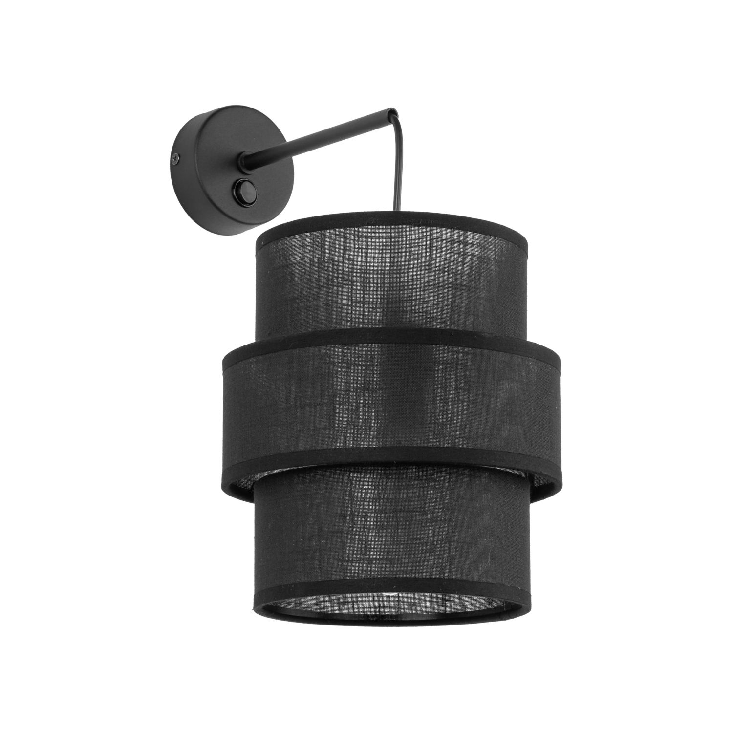 Wandlampe mit Schalter H: 33 cm Stoff Metall Schwarz E27