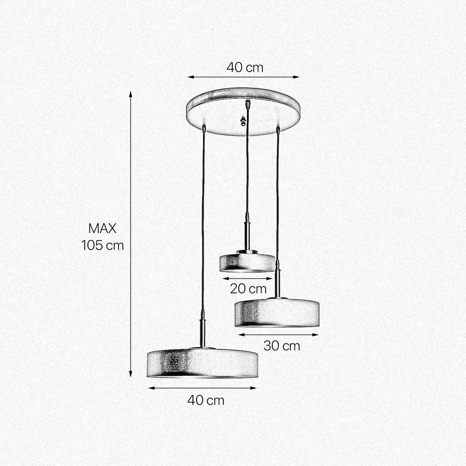 Suspension 3 flammes E27 en noir mat or rétro