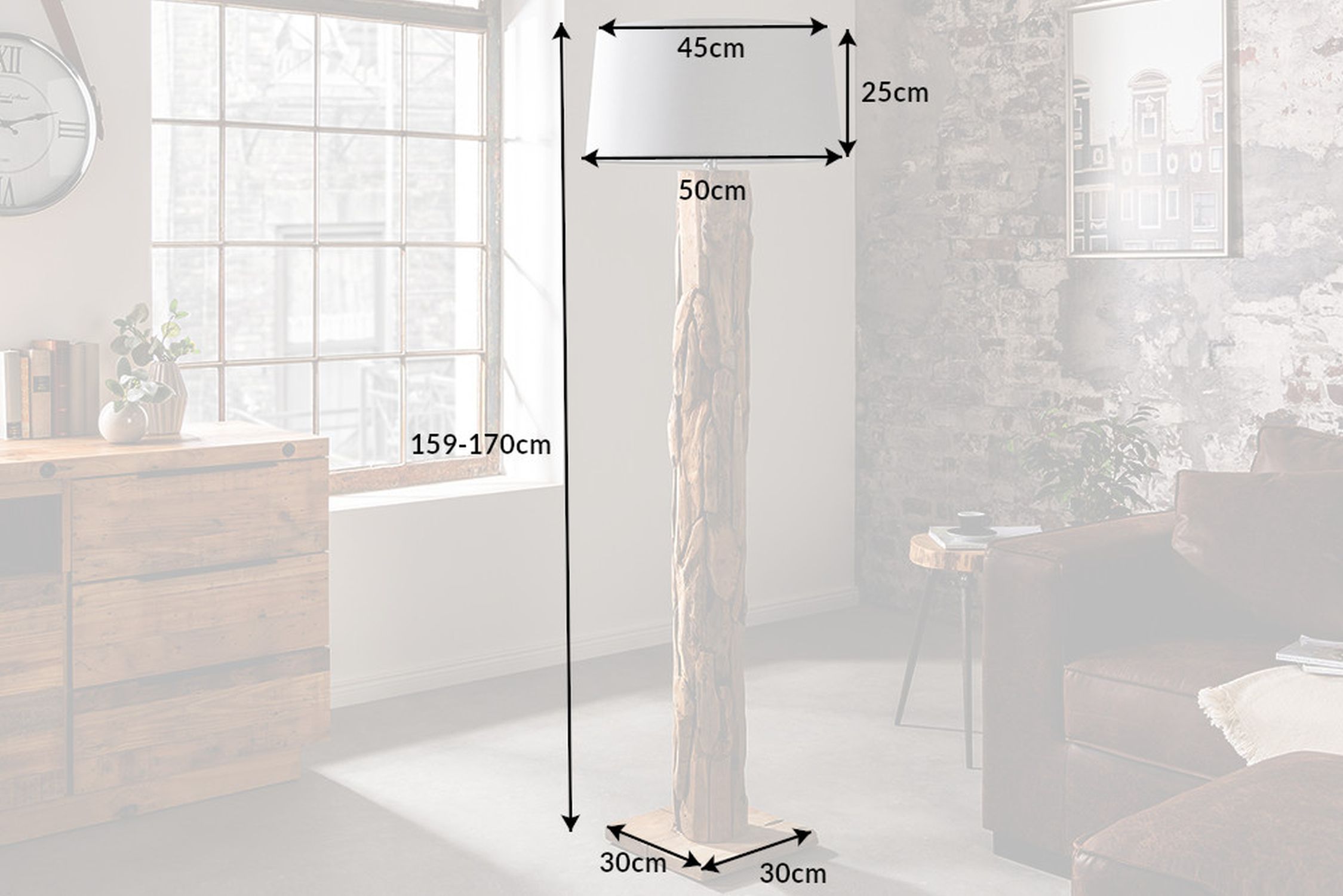 Stehleuchte Stoff Treibholz 138 cm hoch mit Fußschalter