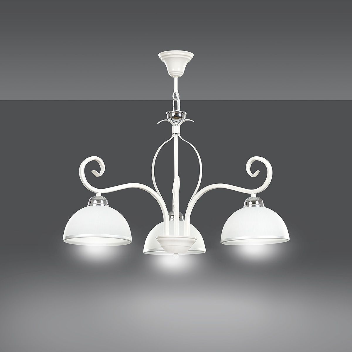 Deckenlampe Weiß Metall Glasschirme 3-flammig E27