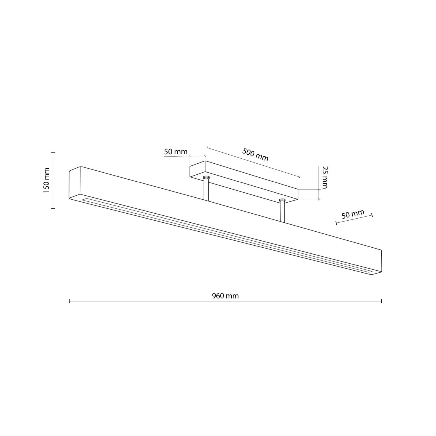 Plafonnier LED bois métal 96 cm de long H : 16,5 cm 3000 K