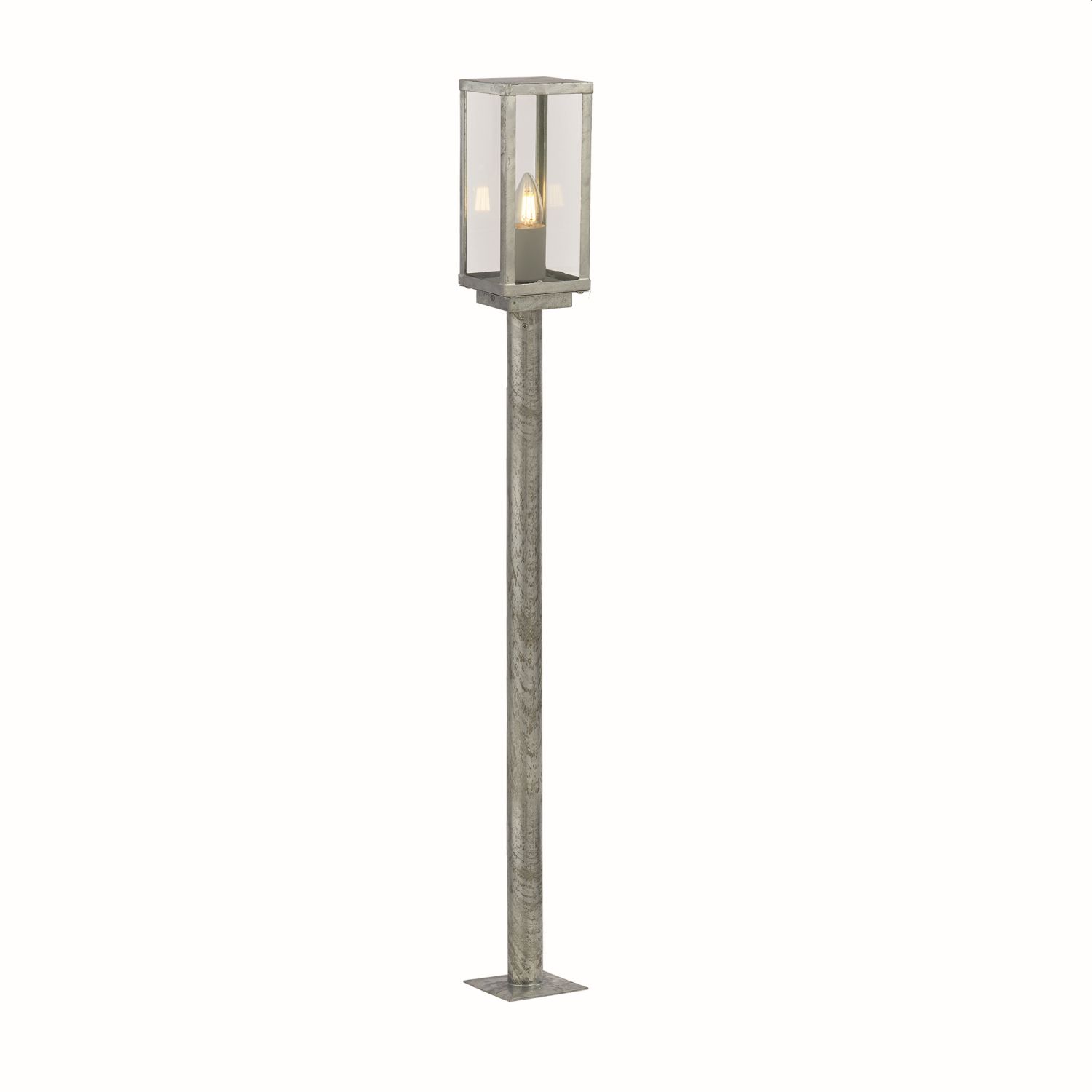 Stehlampe außen 90 cm IP44 in Silber eckig E27 Glas Metall