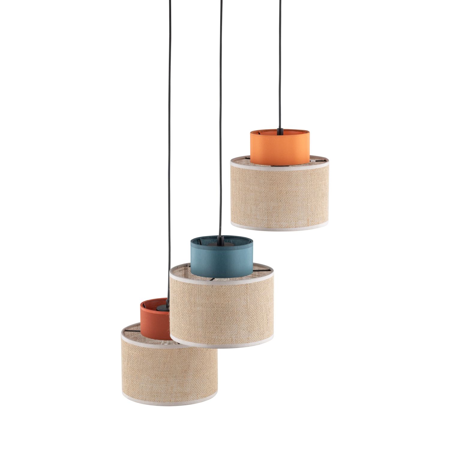 Lampe à suspendre jute tissu E27 réglable 3-flamme rétro multicolore