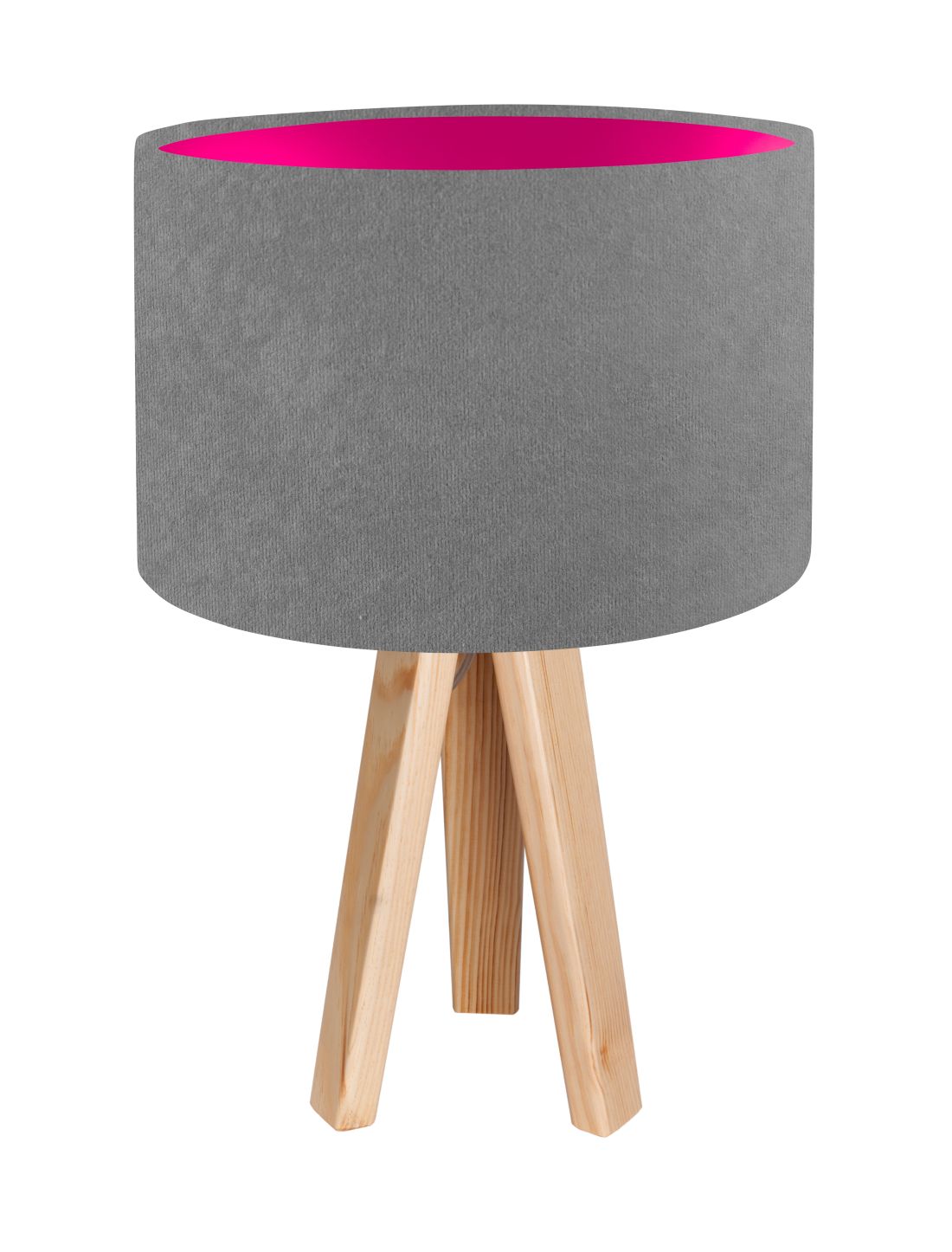 Tischlampe Holz Dreibein Grau Pink 46cm Retro JERRY