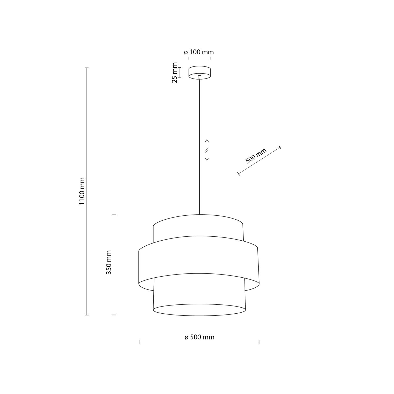 Suspension Noir Tissu Ø 50 cm H : max. 160 cm 3x E27