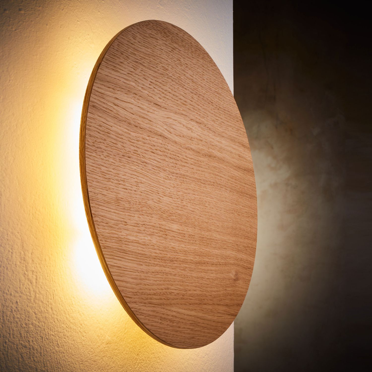 Holz Wandlampe rund Ø 30 cm flach indirektes Licht