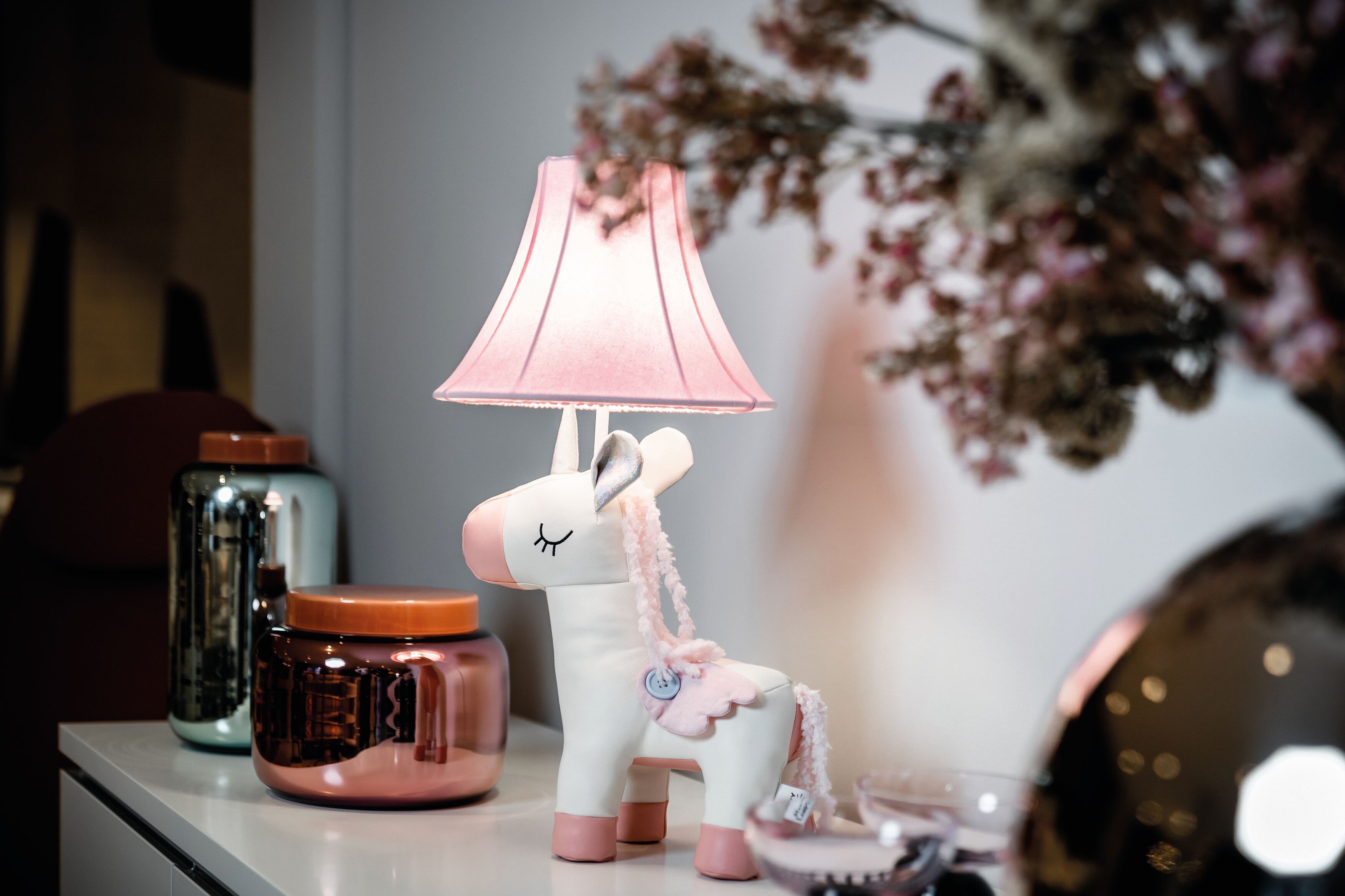 tischlampe einhorn rosa 51 cm kinderzimmer schlafzimmer leuchte