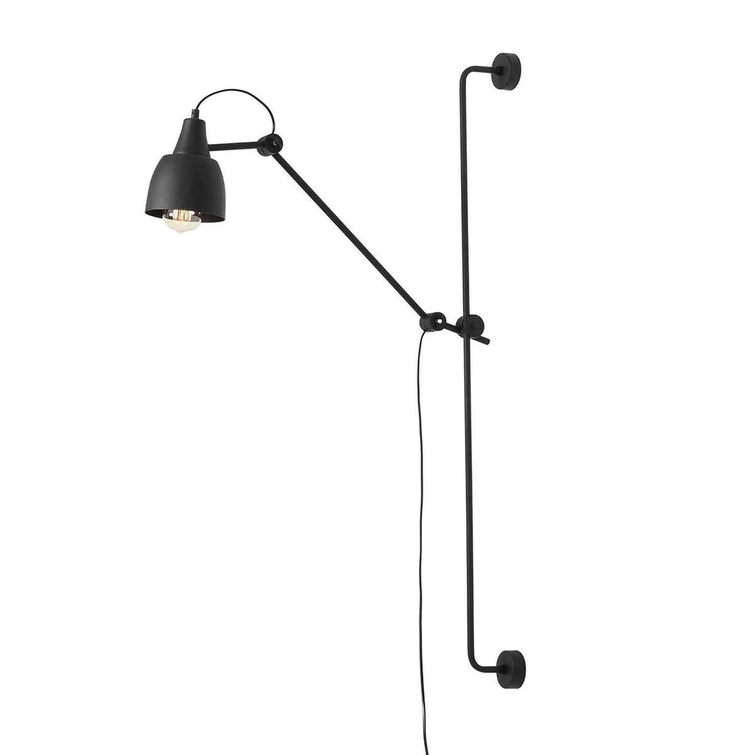 Wandlampe Schwarz Metall mit Schalter E27 H:113 cm