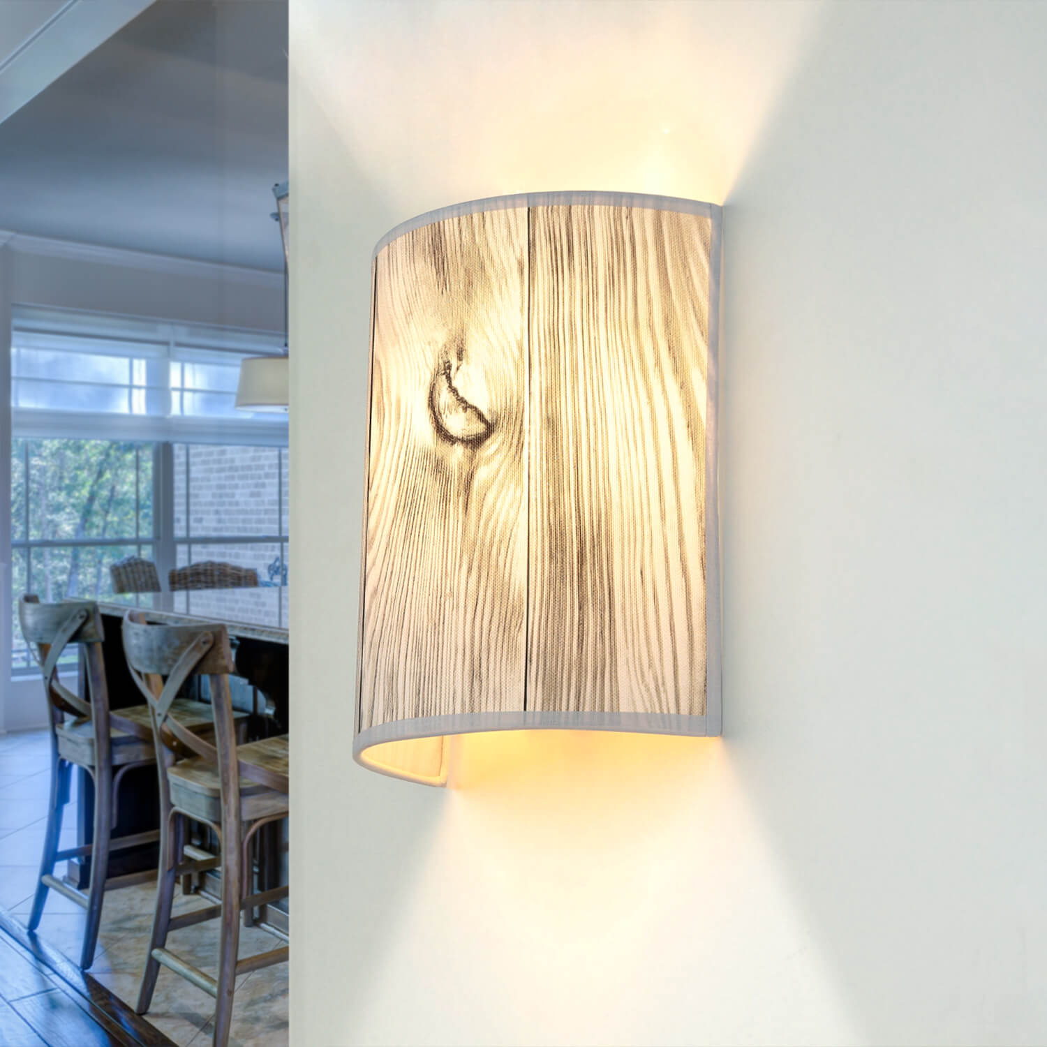 Stoff Wandlampe ALICE Holz Optik Loft Design E27