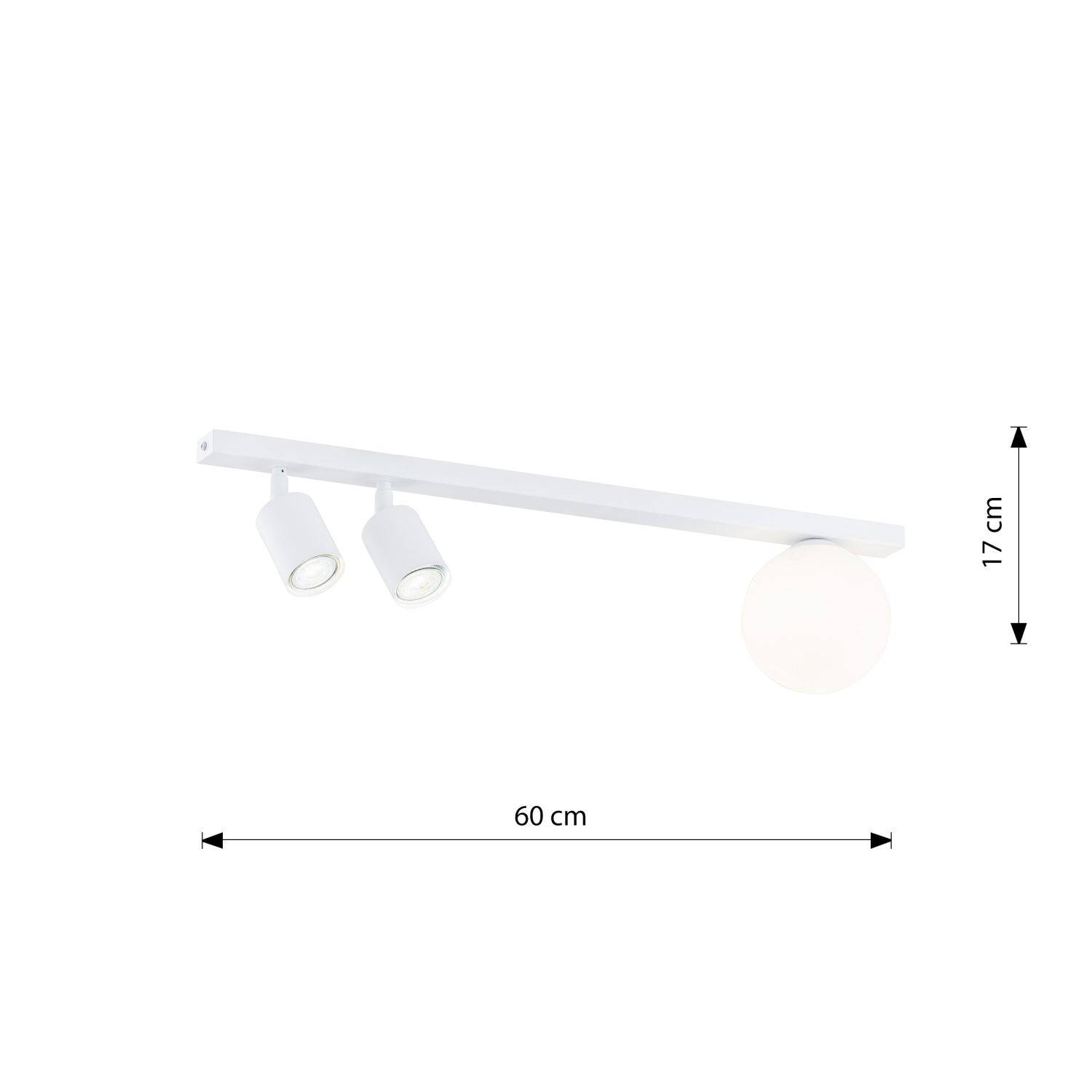 Deckenstrahler 60 cm lang Weiß GU10 + E14 Metall Glas