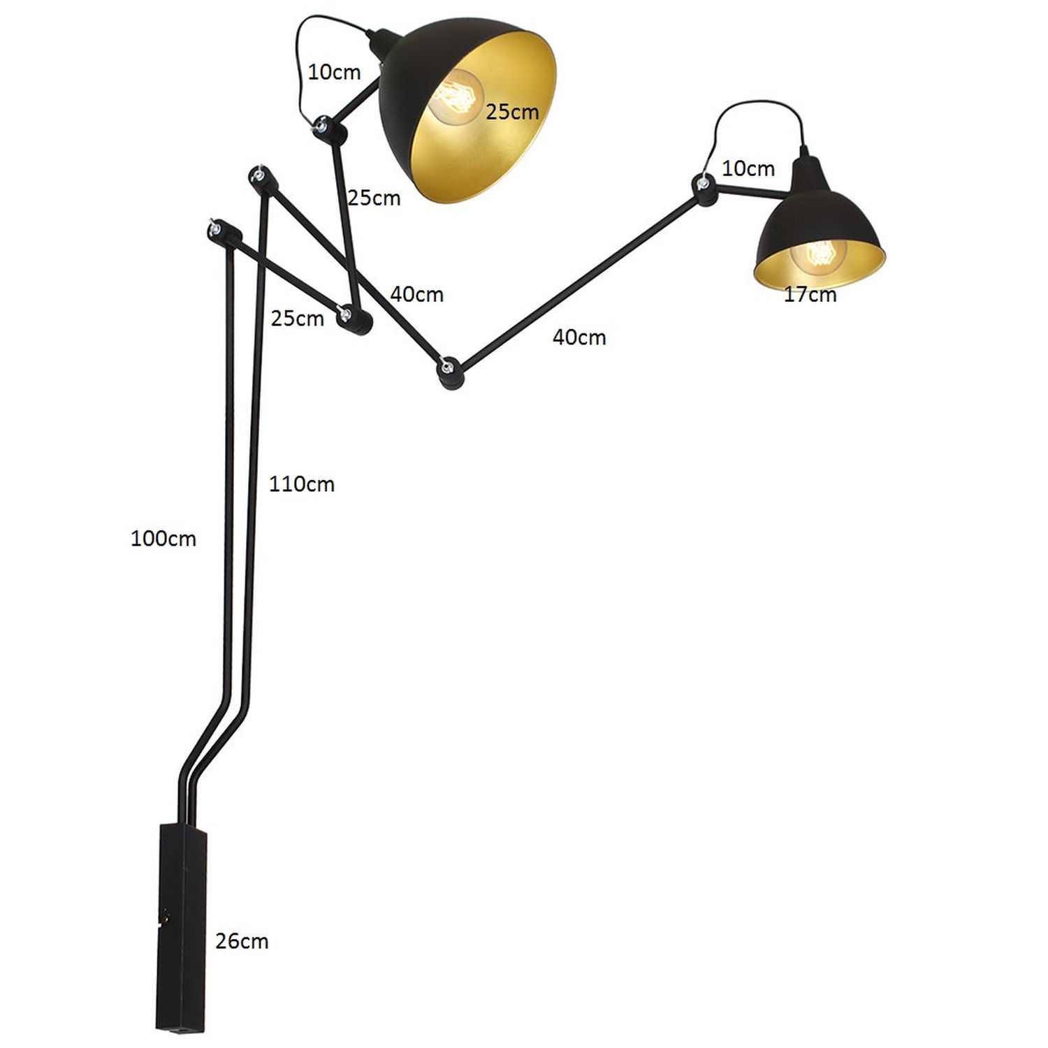 Wandlampe Schwarz Gold Modern flexibel Leselampe
