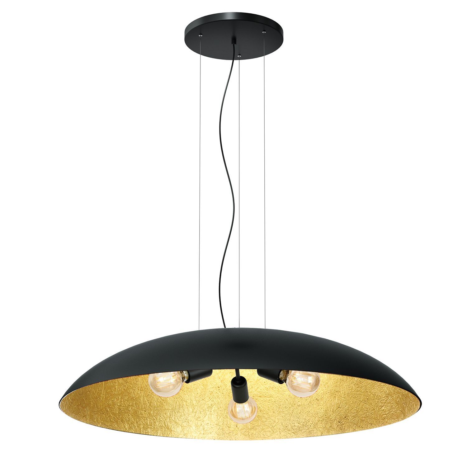 Grande lampe à suspendre tissu E27 noir or Ø100 cm rond