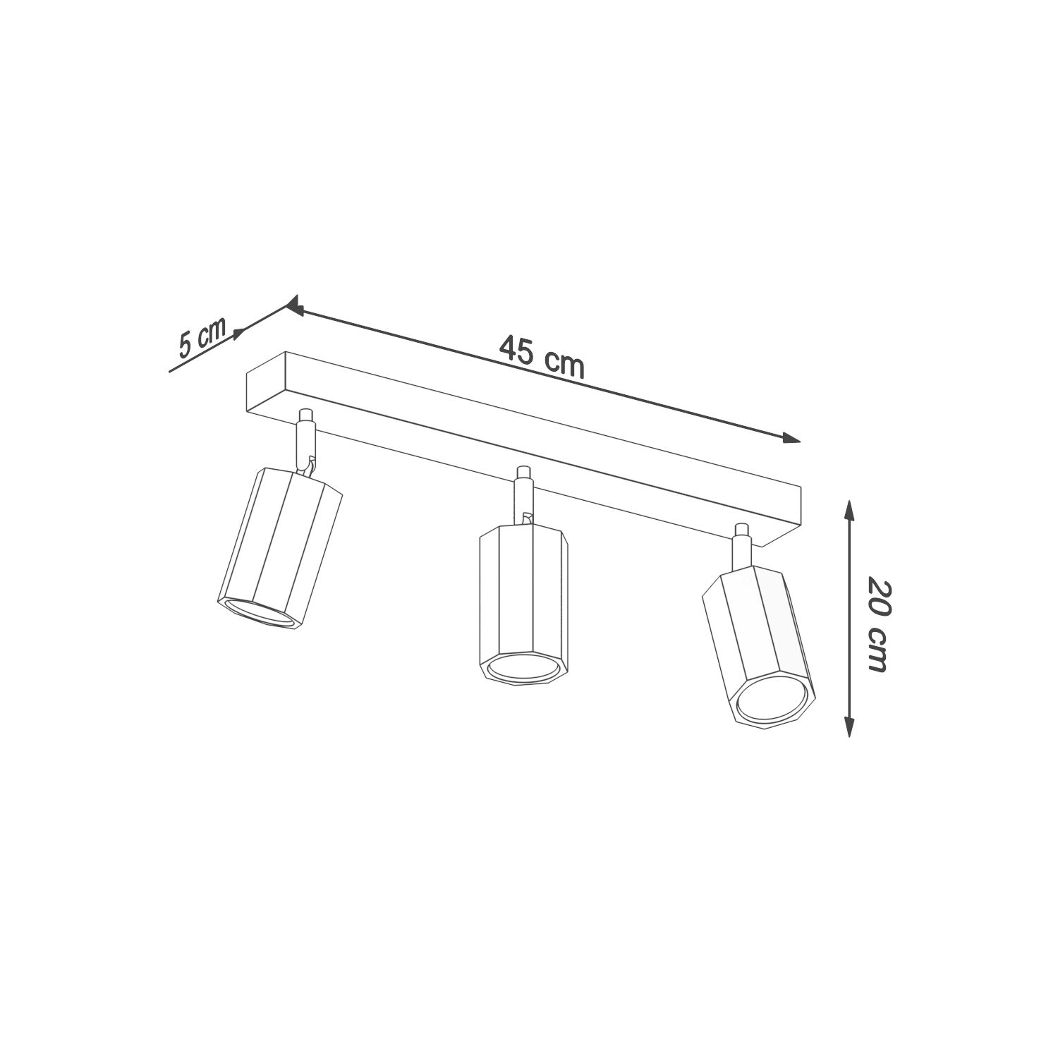 Projecteur de plafond 3 flammes GU10 orientable L : 45 cm Bois