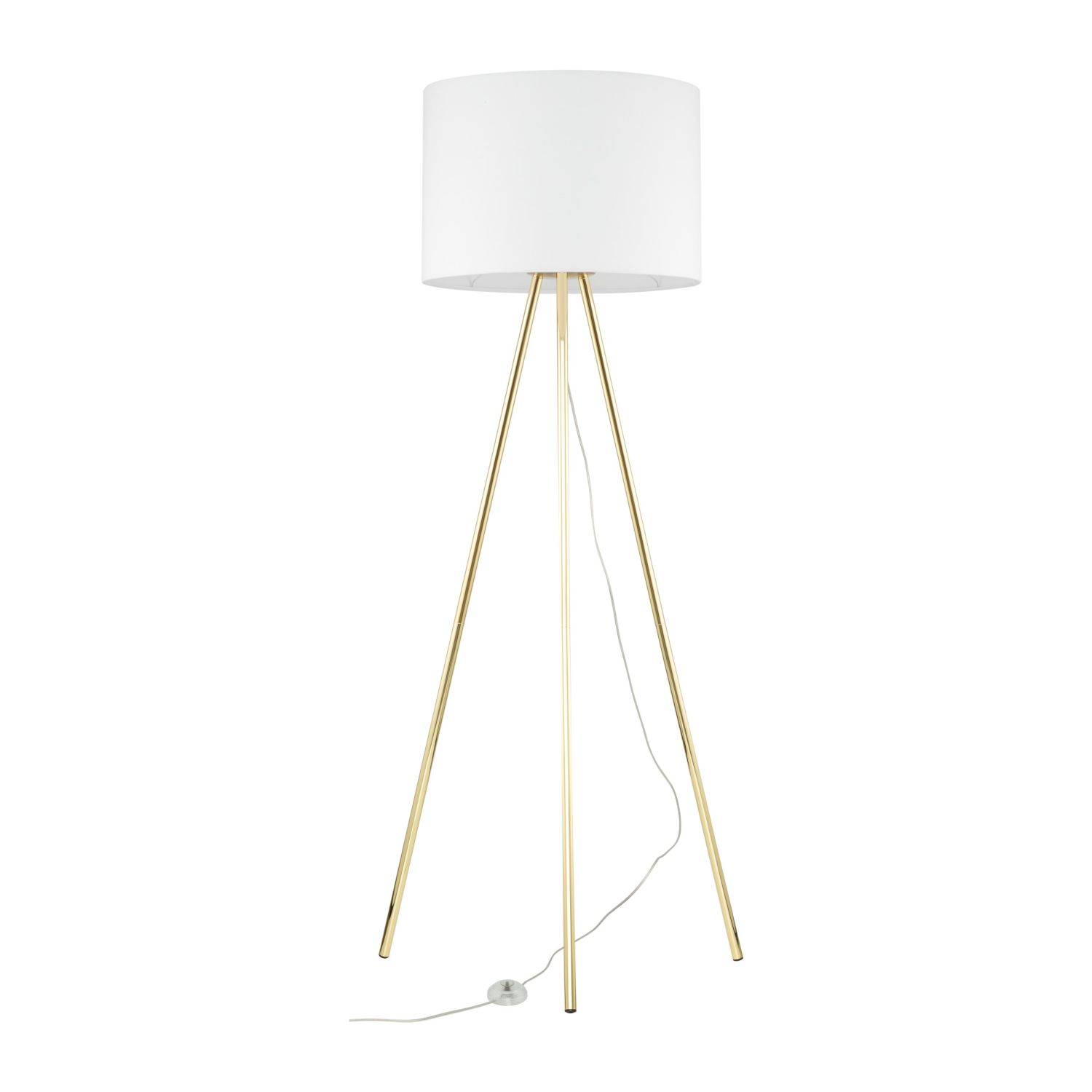 Stehlampe Wohnzimmer 160cm Metall Stoff E27 Gold Weiß Dreibein