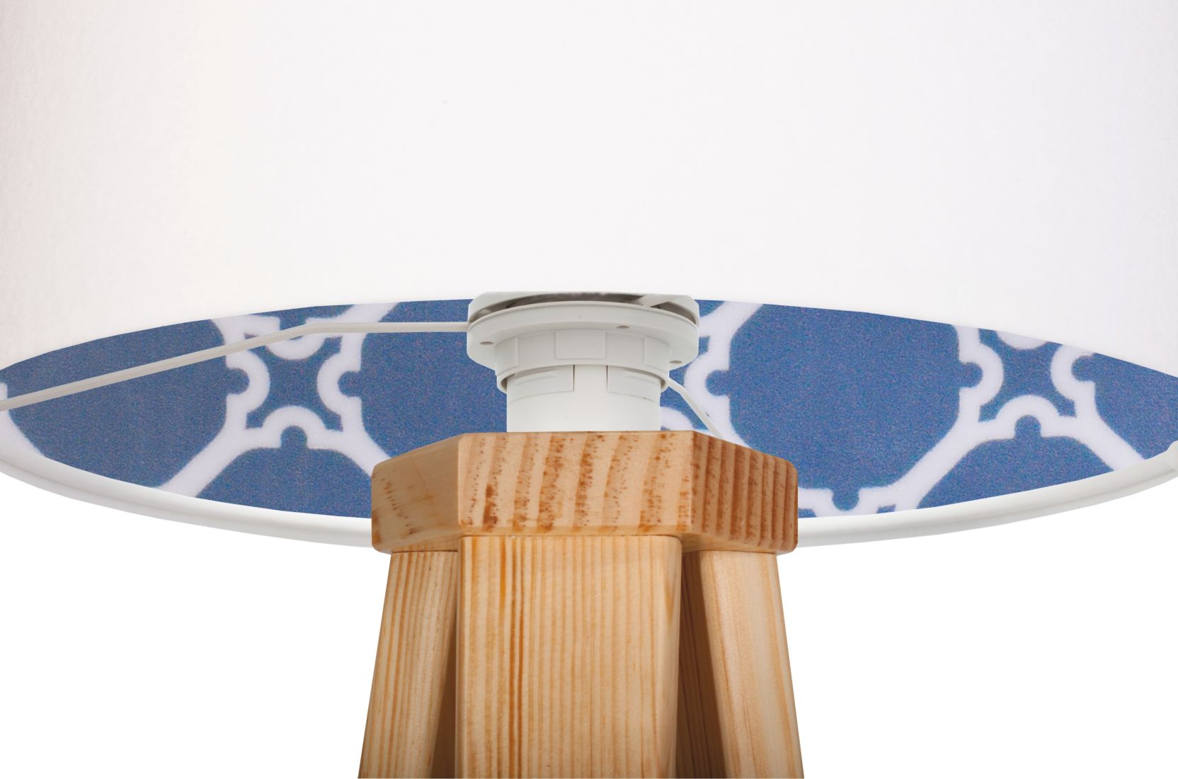 Tischlampe KIRA Weiß Blau Retro Dreibein 46cm Holz