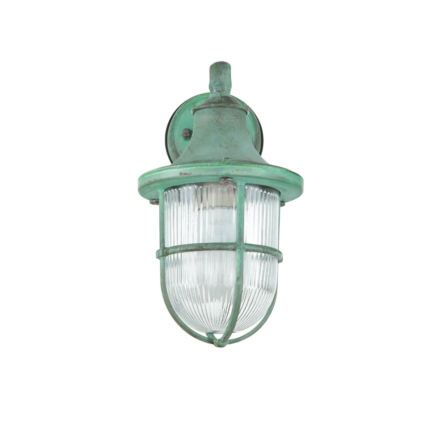 Wandlampe außen E27 IP64 Grün antik Glas Echt-Messing