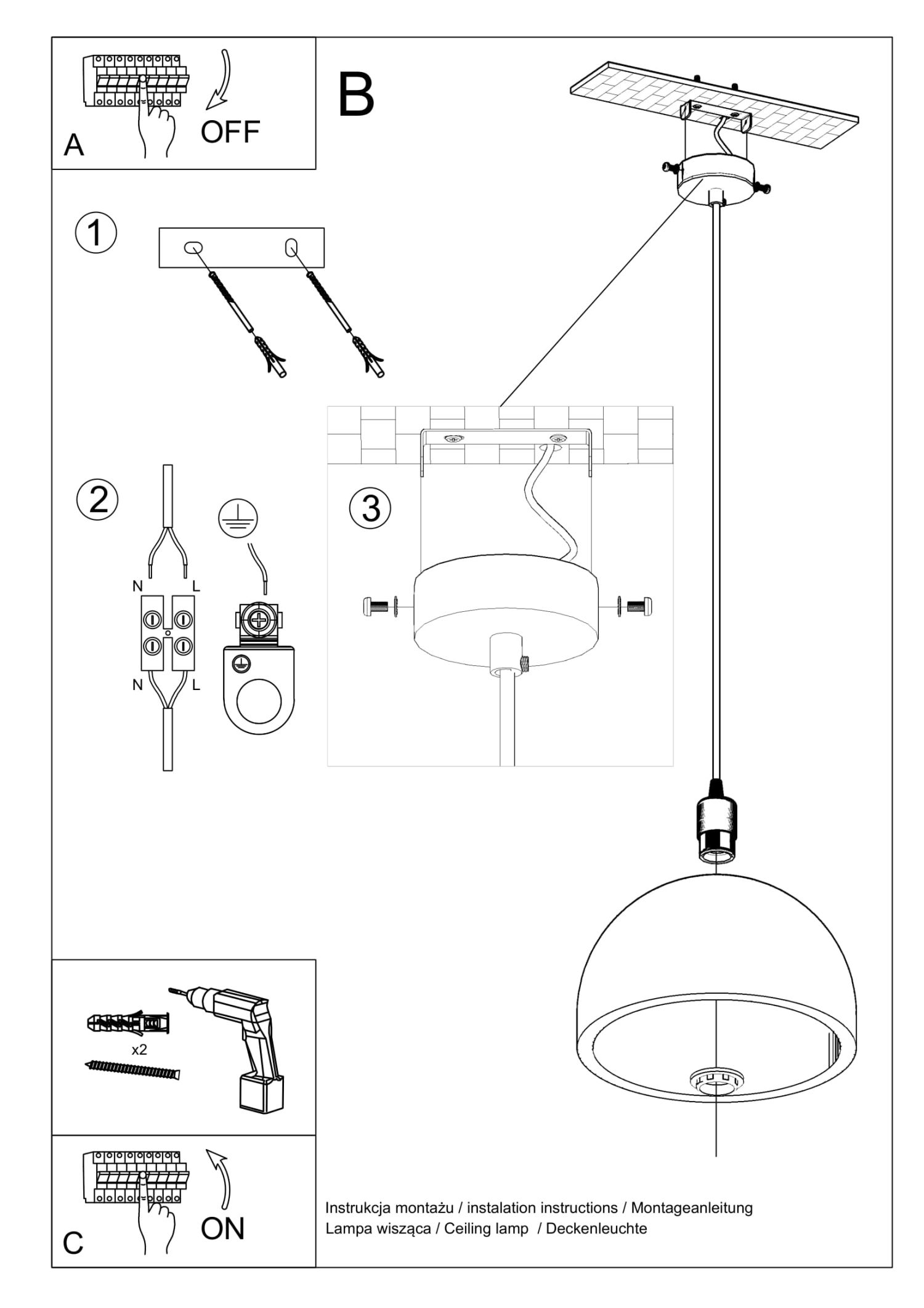 Lampe à suspendre Béton Ø 30 cm Gris E27 Cuisine