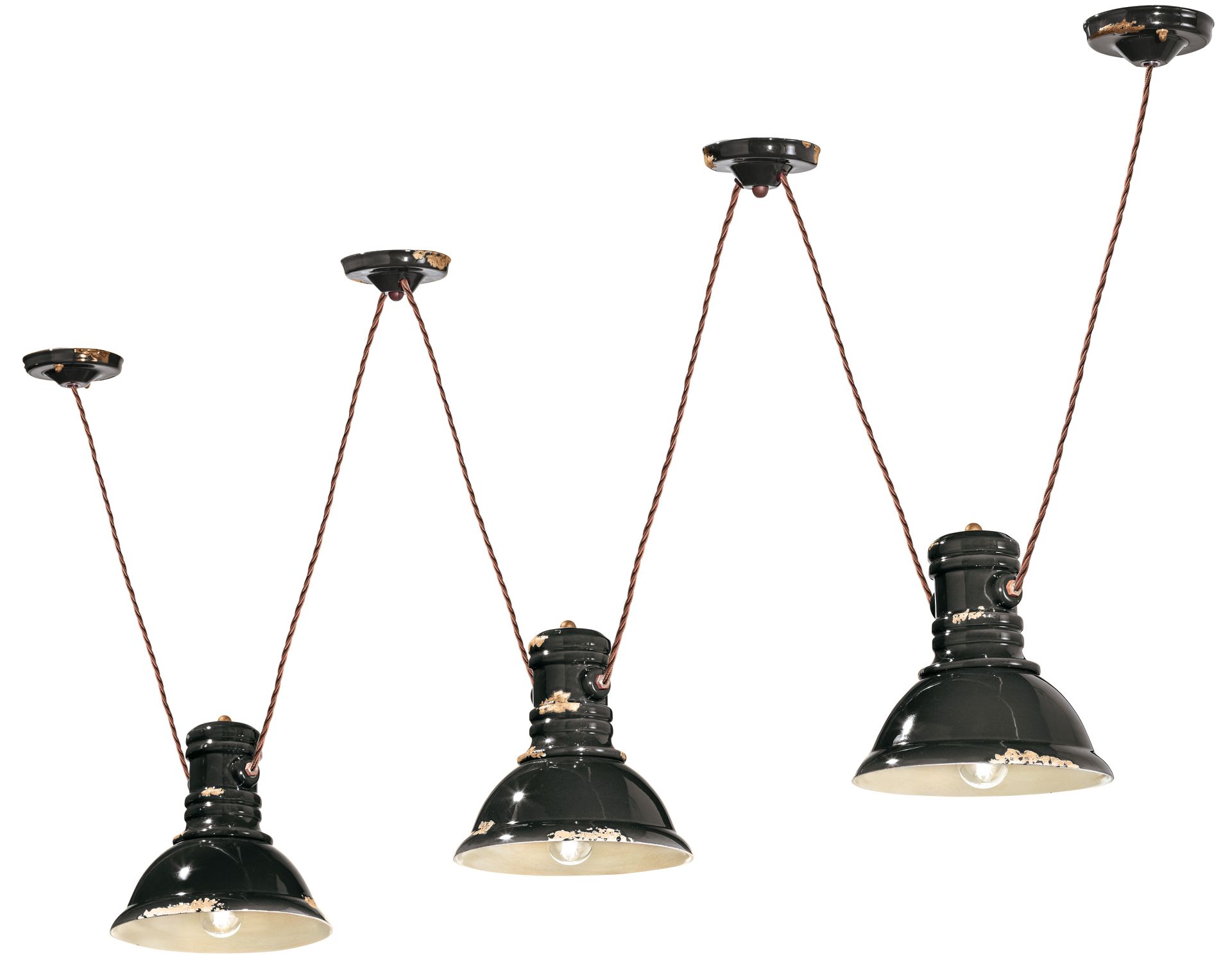 Lampe à suspendre céramique E27 noir shabby antique 3 flammes