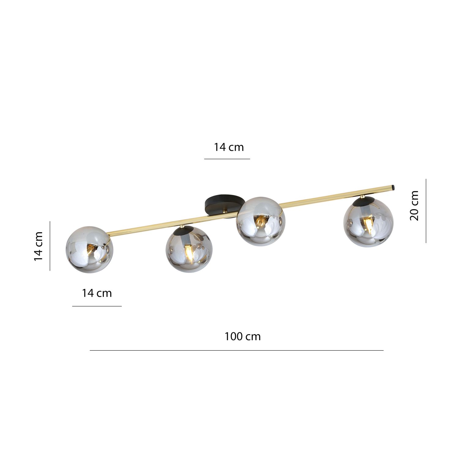 Deckenlampe 100 cm lang Rauchglas Metall 4x E14