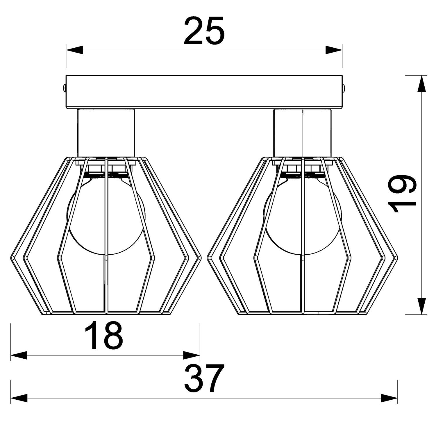 Deckenleuchte Metall Schwarz E27 4-flammig quadratisch