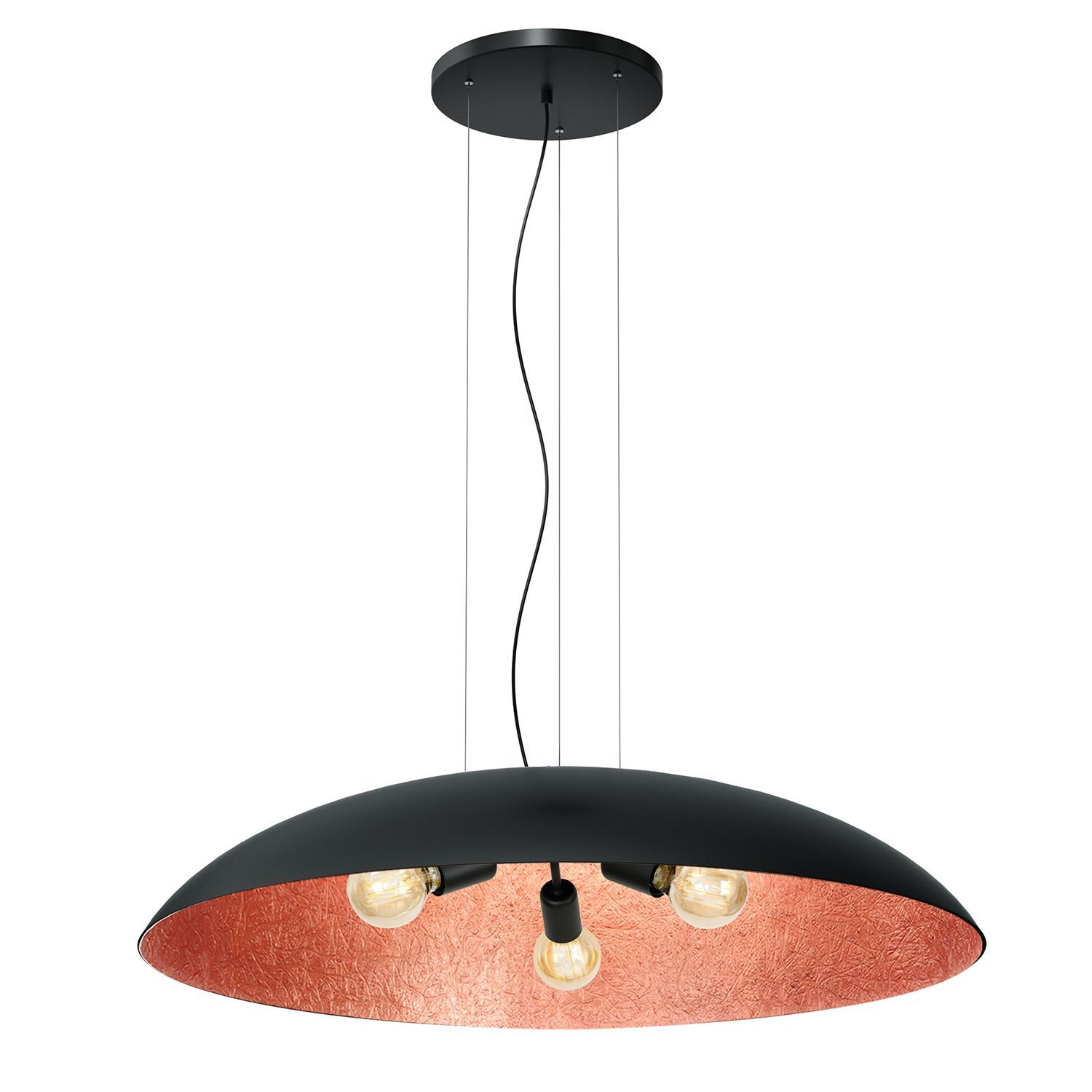 Grande lampe à suspendre tissu E27 noir cuivre Ø100 cm rond