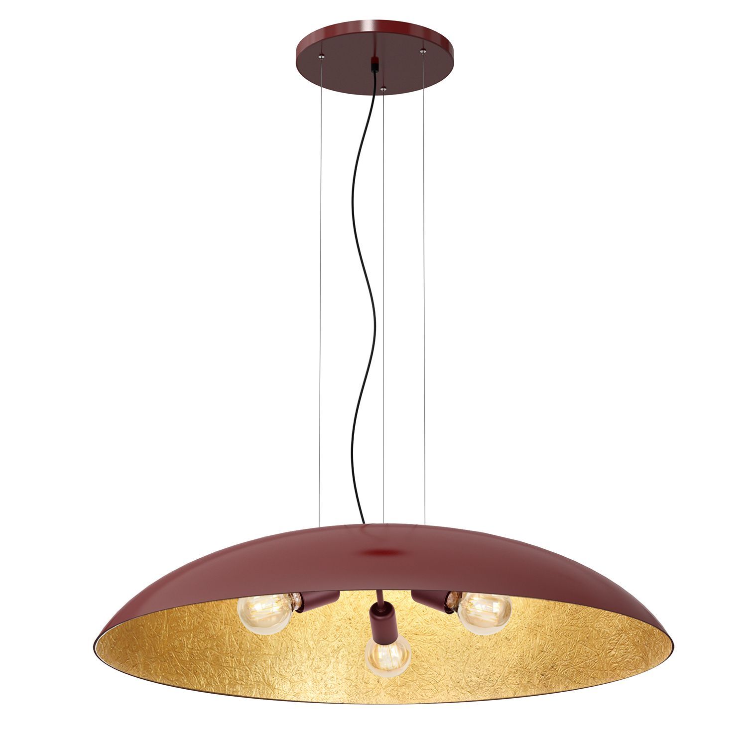 Grande lampe à suspendre tissu E27 rouge or Ø100 cm rond