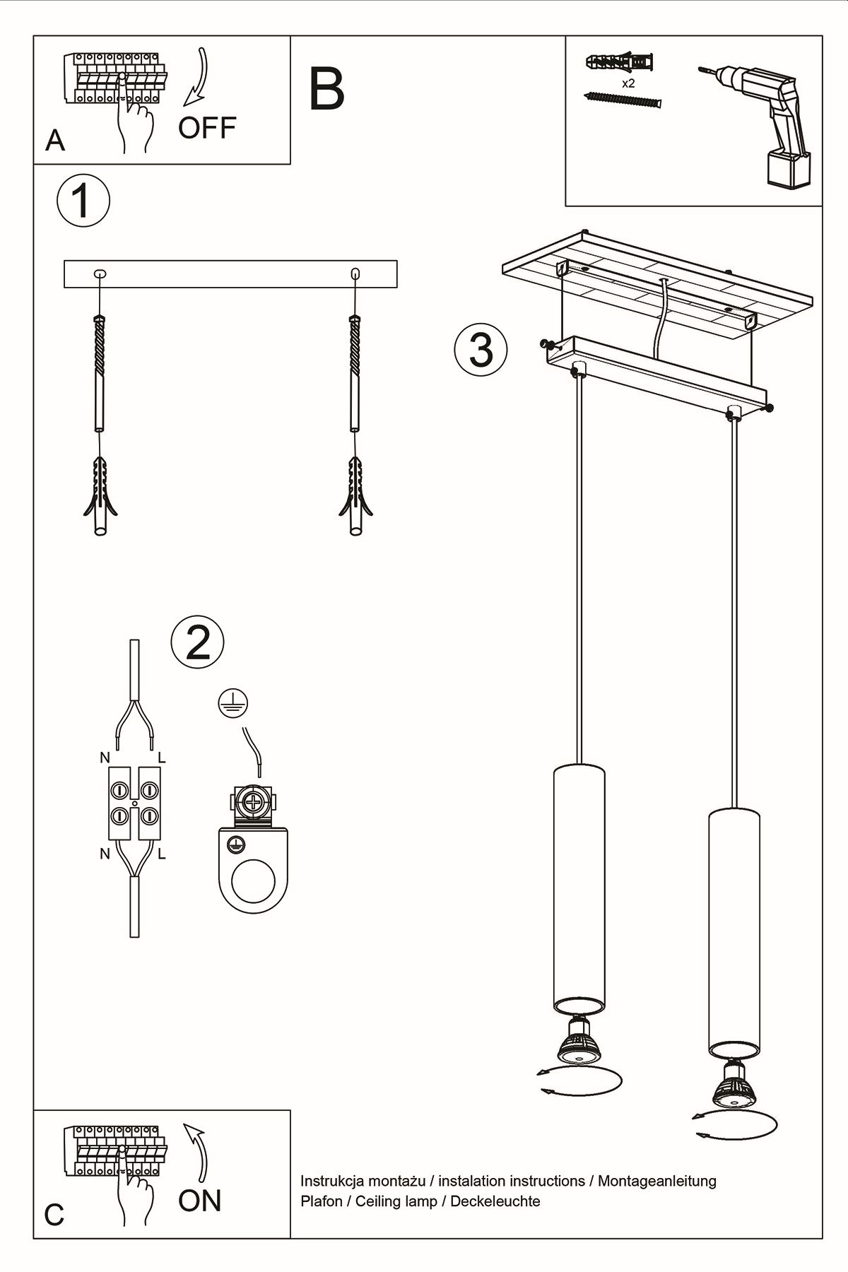 Suspension blanche à 2 flammes GU10 réglable en hauteur