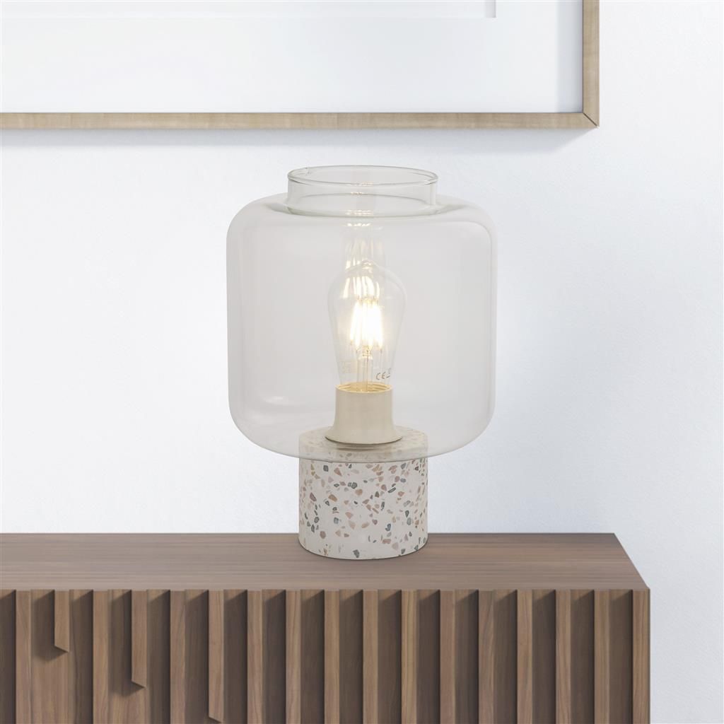 Tischlampe Weiß 28 cm klein Glas Beton Terrazzo E27
