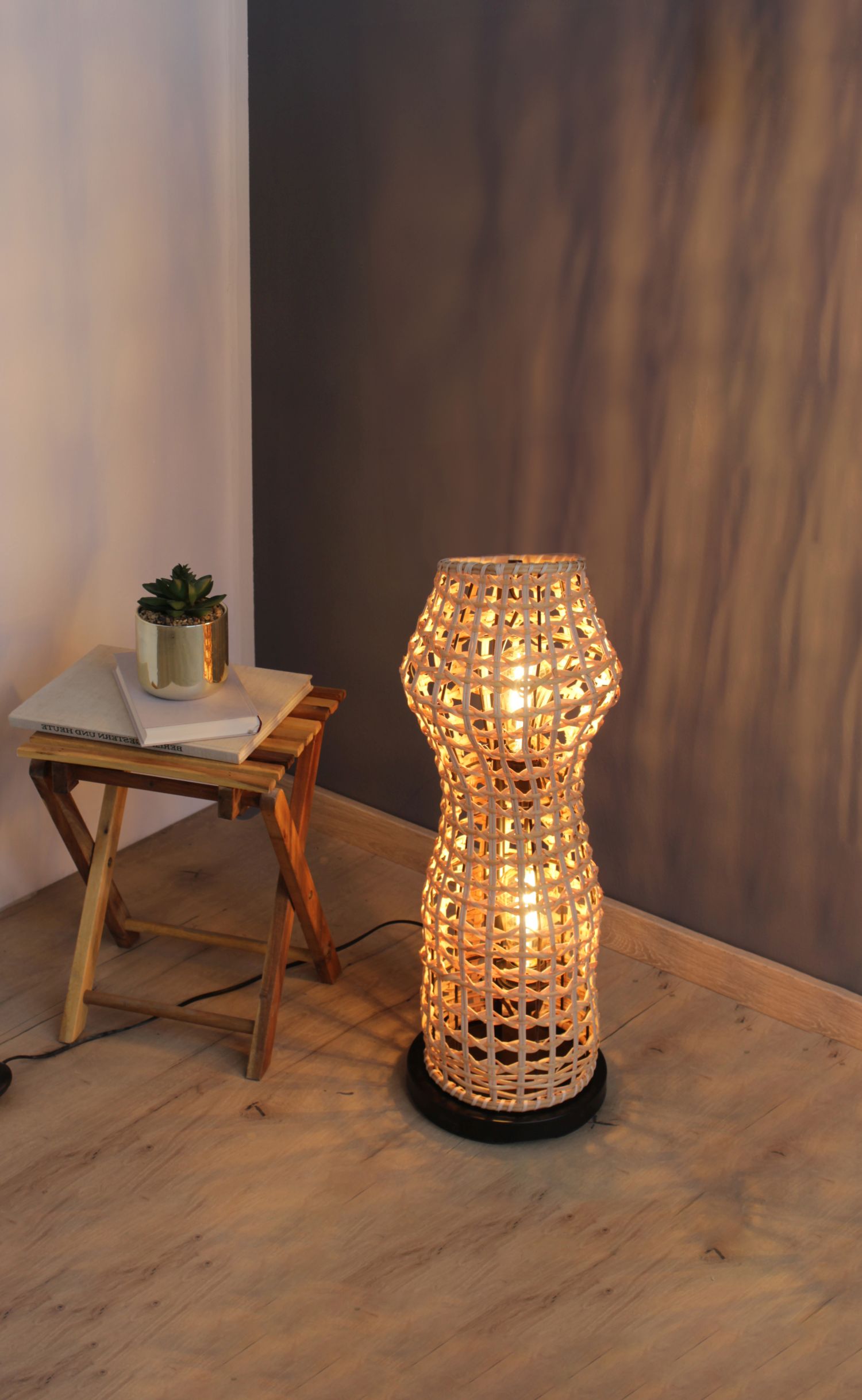 Lampadaire en rotin naturel bas 60 cm E27 Scandinave