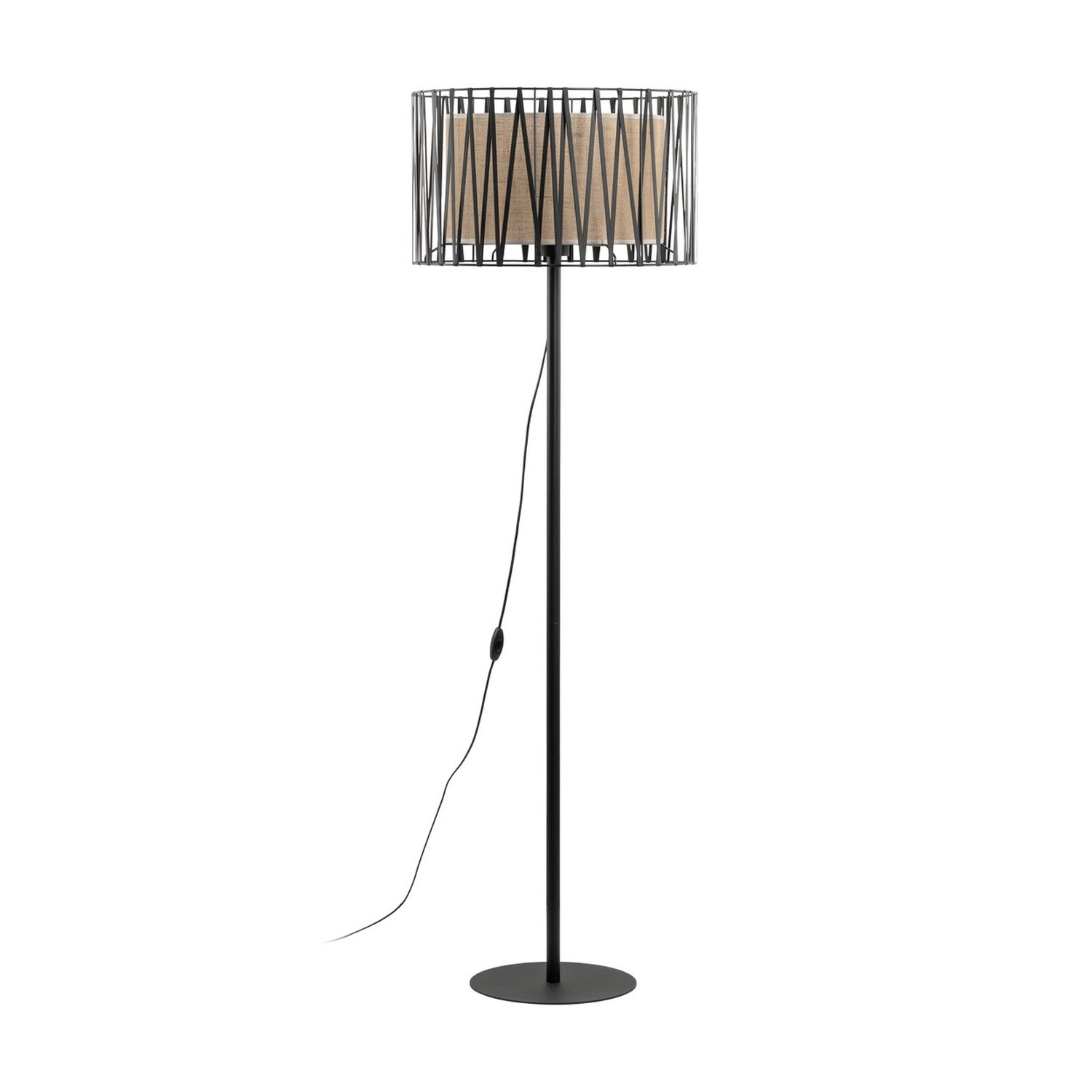 Lampadaire 158 cm Métal Jute Noir Marron E27 Moderne