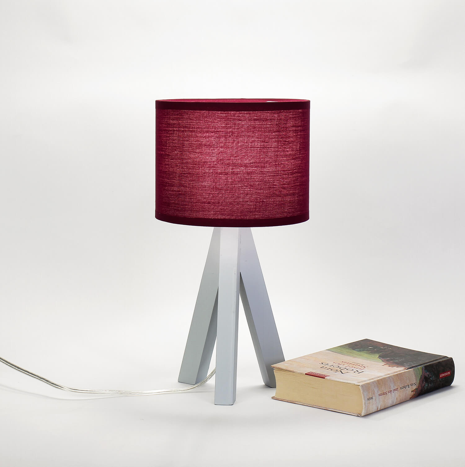 Lampe de table tripode Bois Tissu Abat-jour E14 Table de nuit