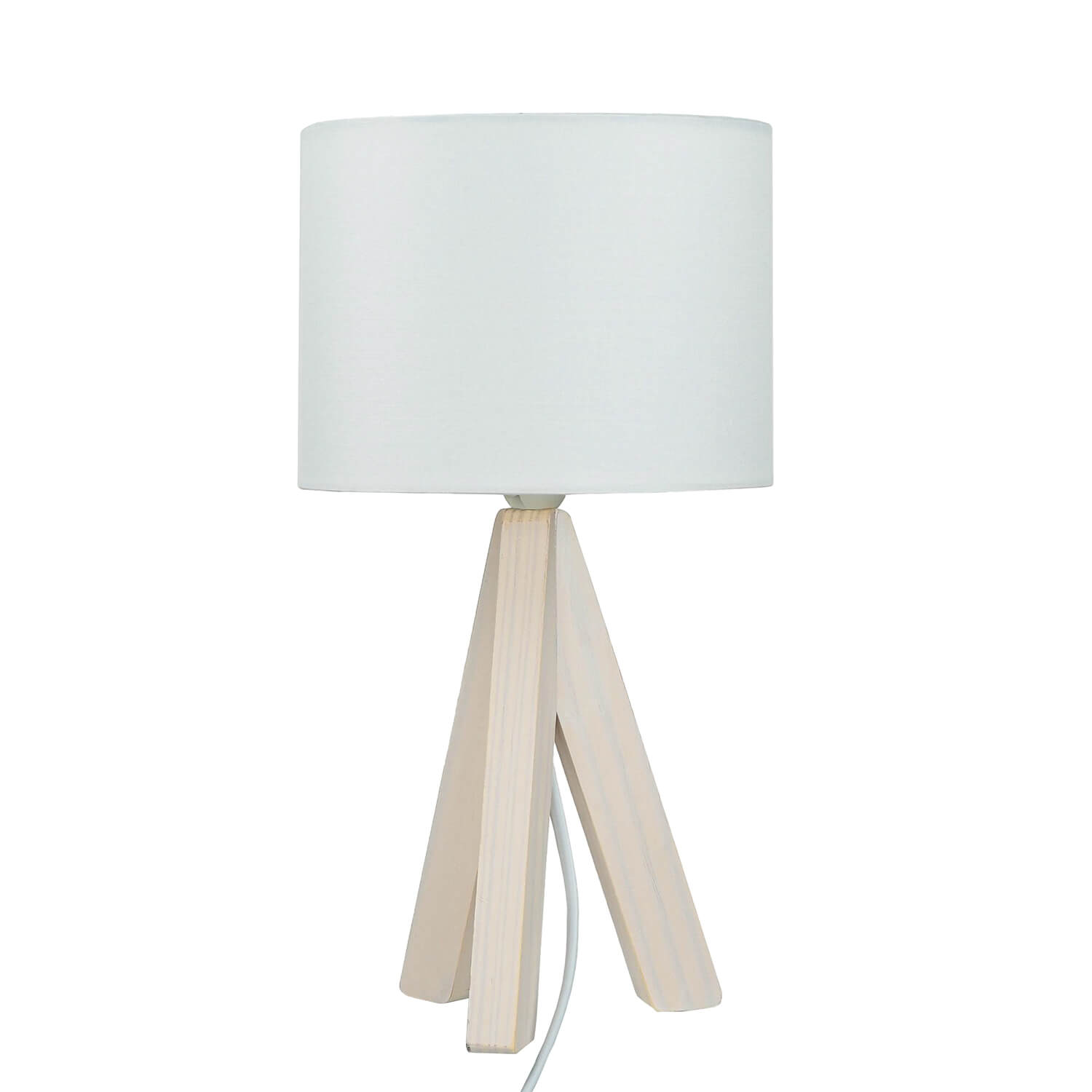 Lampe de table blanche pied bois tissu abat-jour 31cm E27