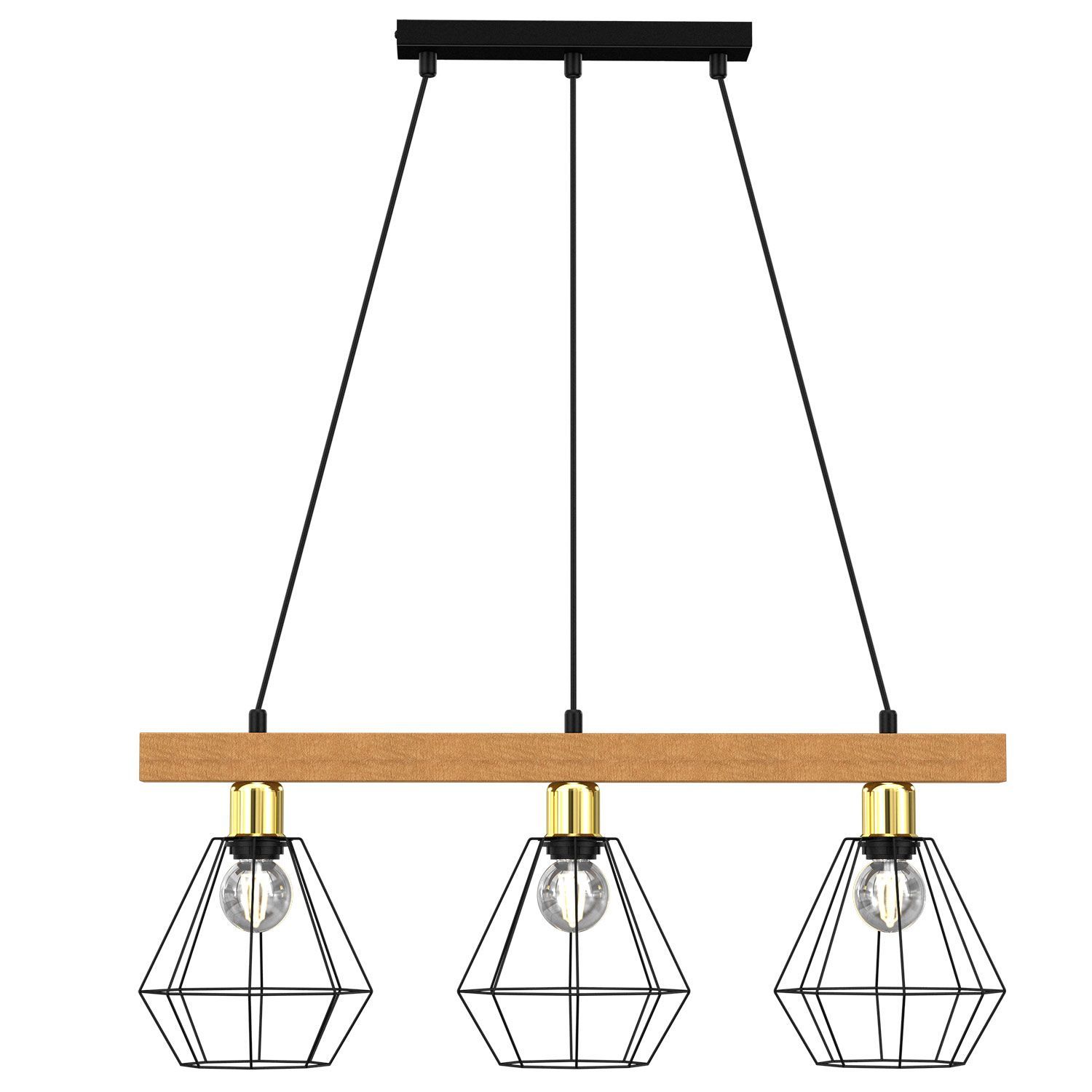 Suspension industrielle métal bois noir E27 L:73 cm