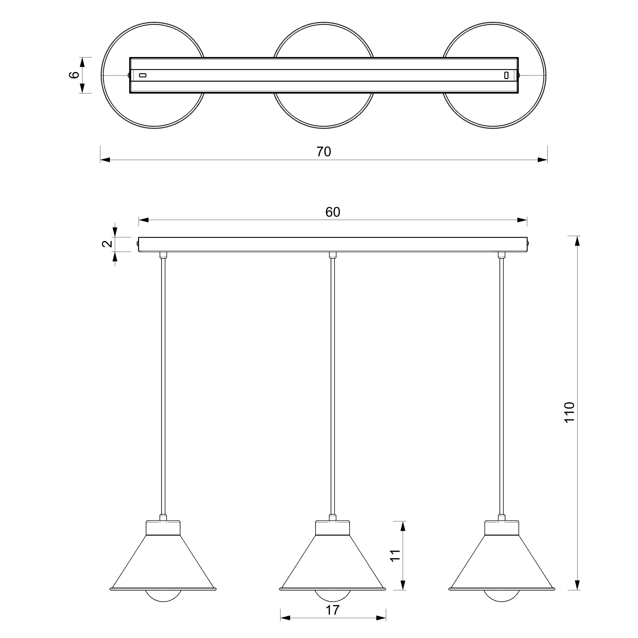 Suspension métal noir or 3 flammes E27 RIAN