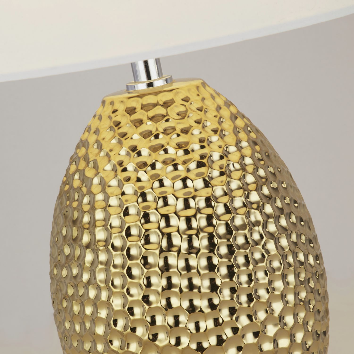 Tischlampe Keramik Stoff E27 45 cm Ø 28 cm Gold Creme-Weiß