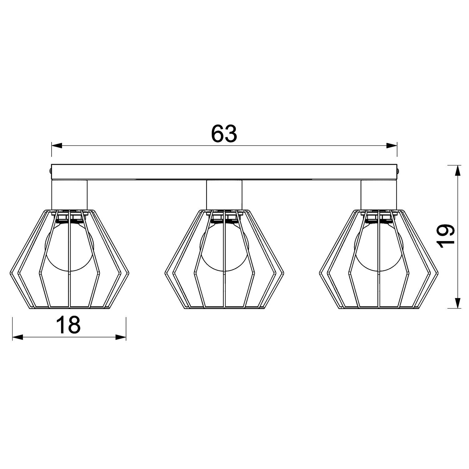 Deckenleuchte Metall Draht Schwarz L:63 cm E27 3-flmg