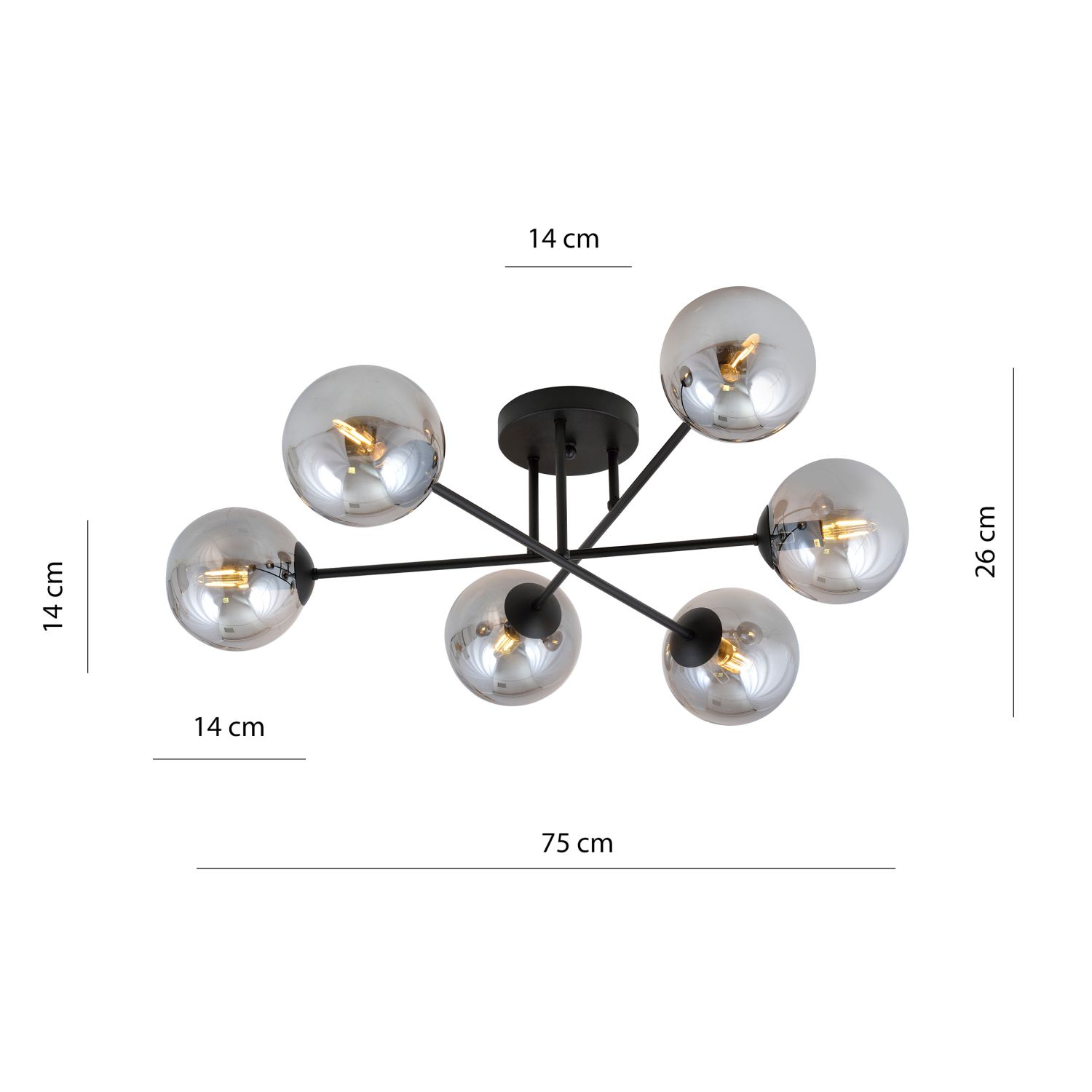 Deckenlampe Schwarz Graphit E14 Glas Metall