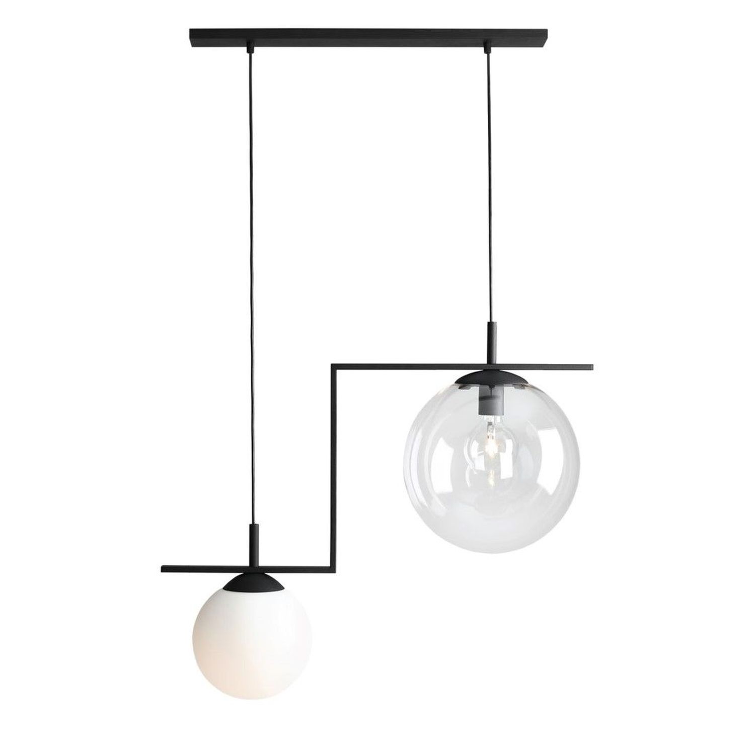 Suspension noir blanc clair 2 flammes E27 confortable