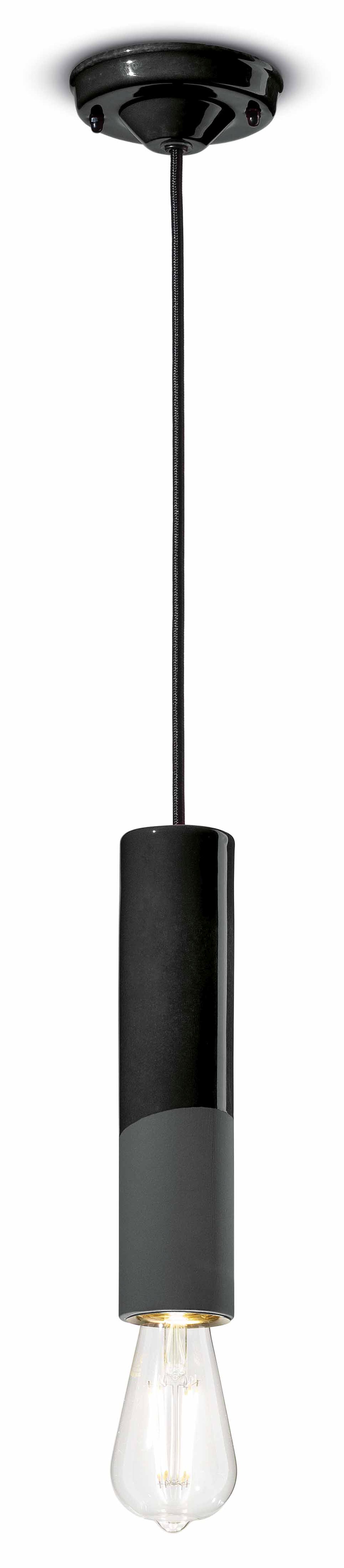 Lampe à suspendre céramique E27 ronde D : 5,5 cm noir rétro