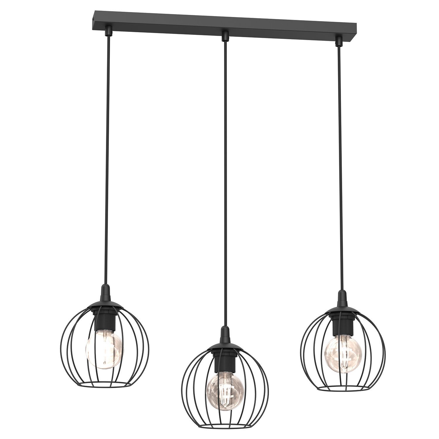 Lampe à suspendre métal fil noir E27 3-flamme L:61 cm