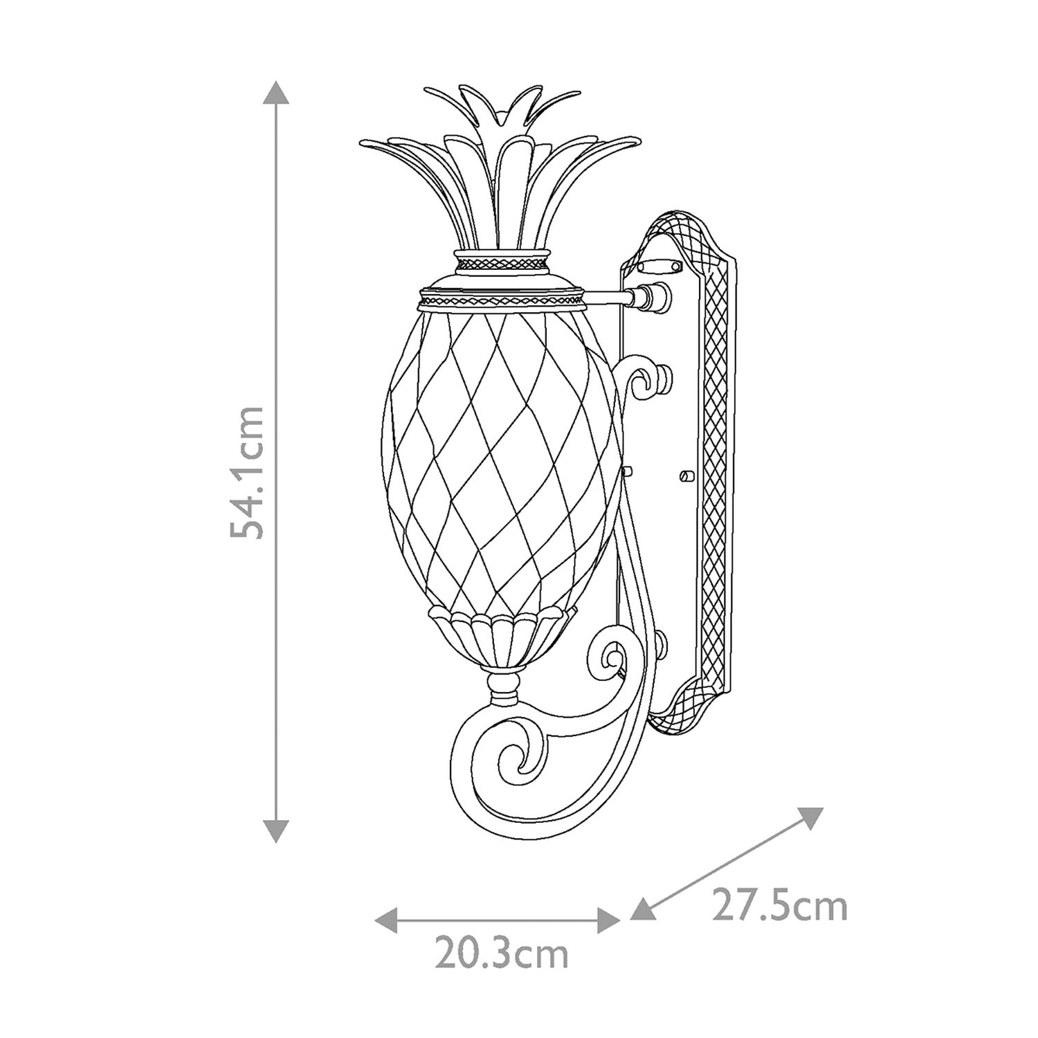 Lampe d'extérieur décorative murale IP44 en bronze antique Ananas