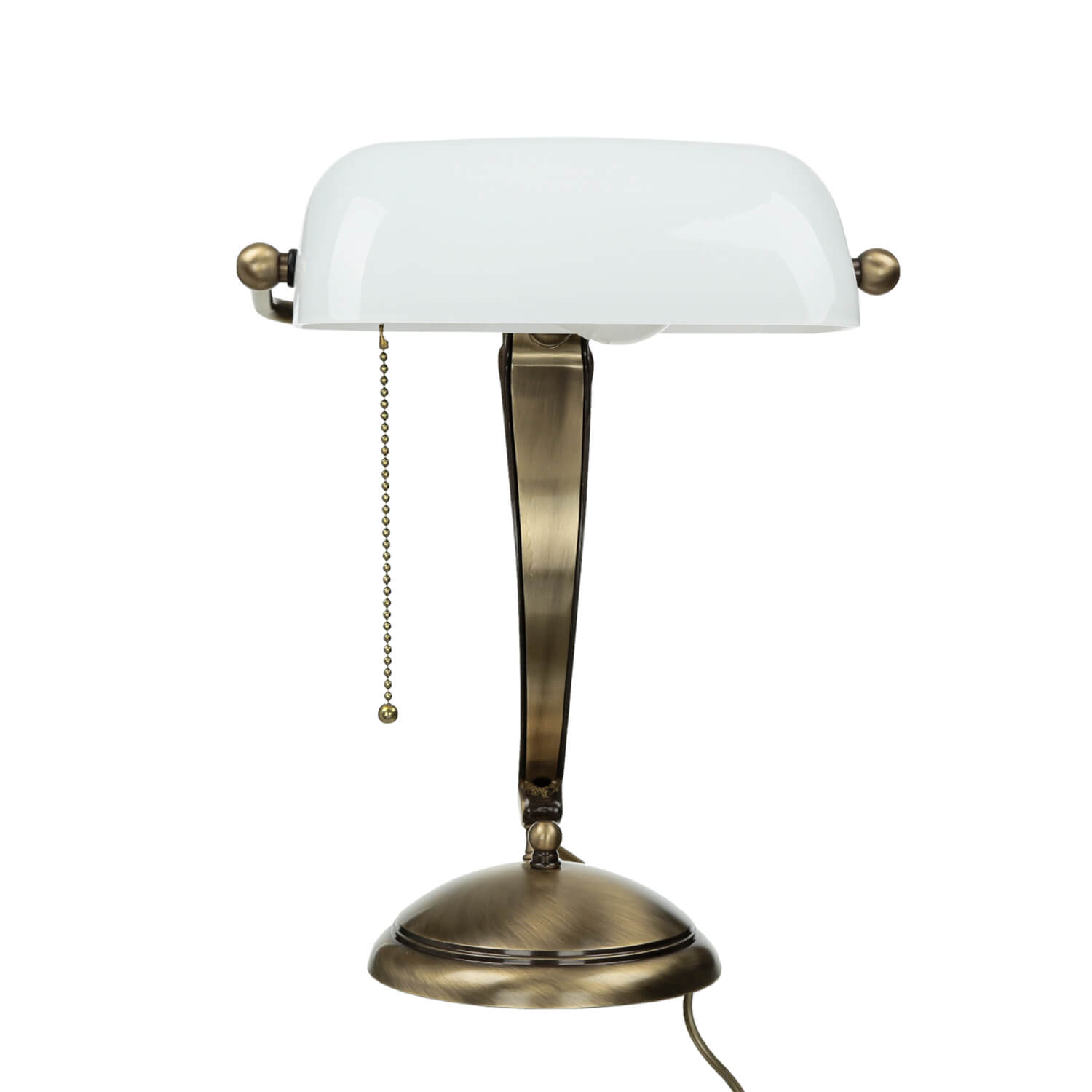 Lampe de banquier bronze en laiton avec abat-jour blanc