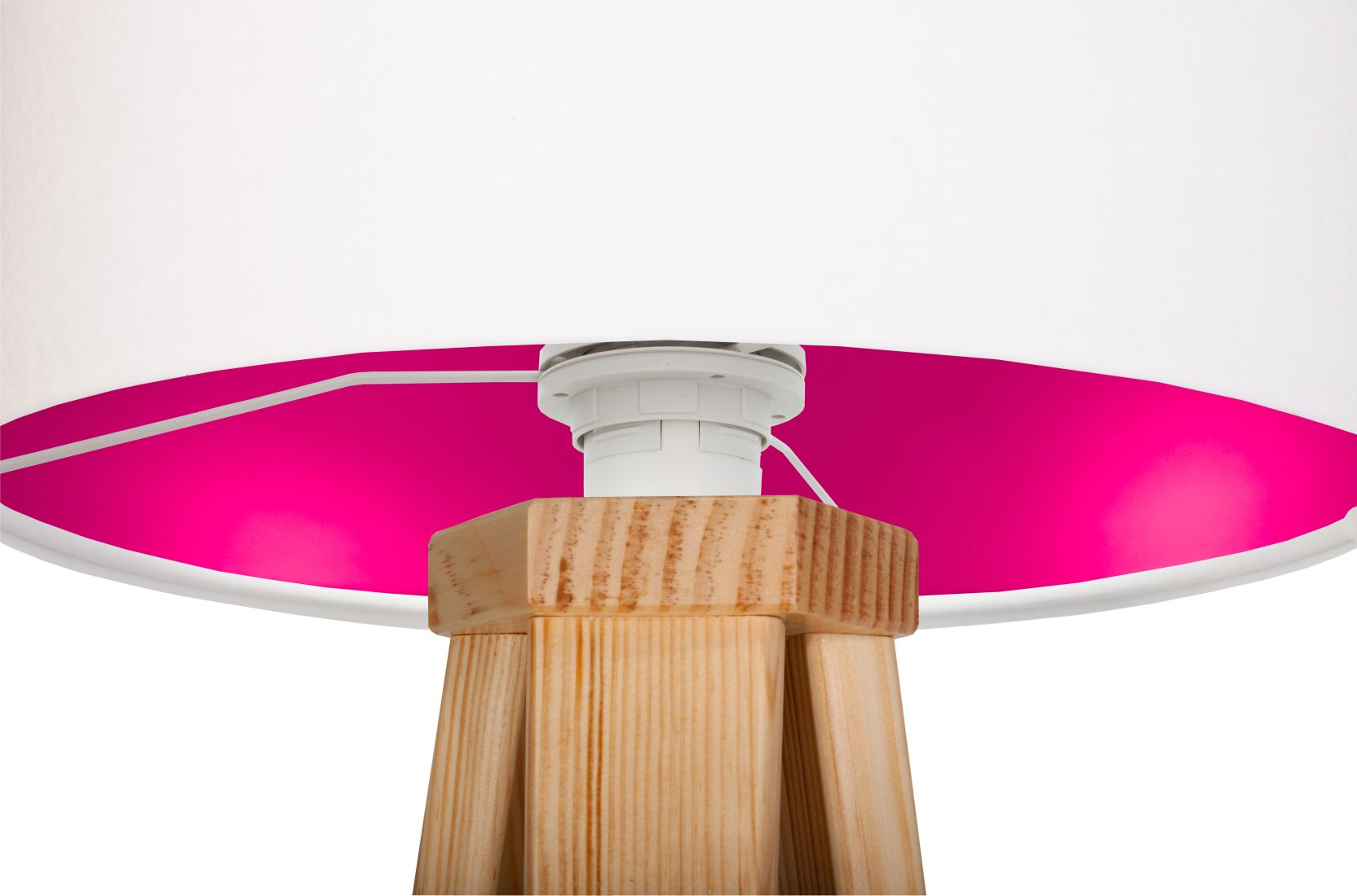Tischleuchte JERRY Weiß Pink Holz 46cm Dreibein Retro