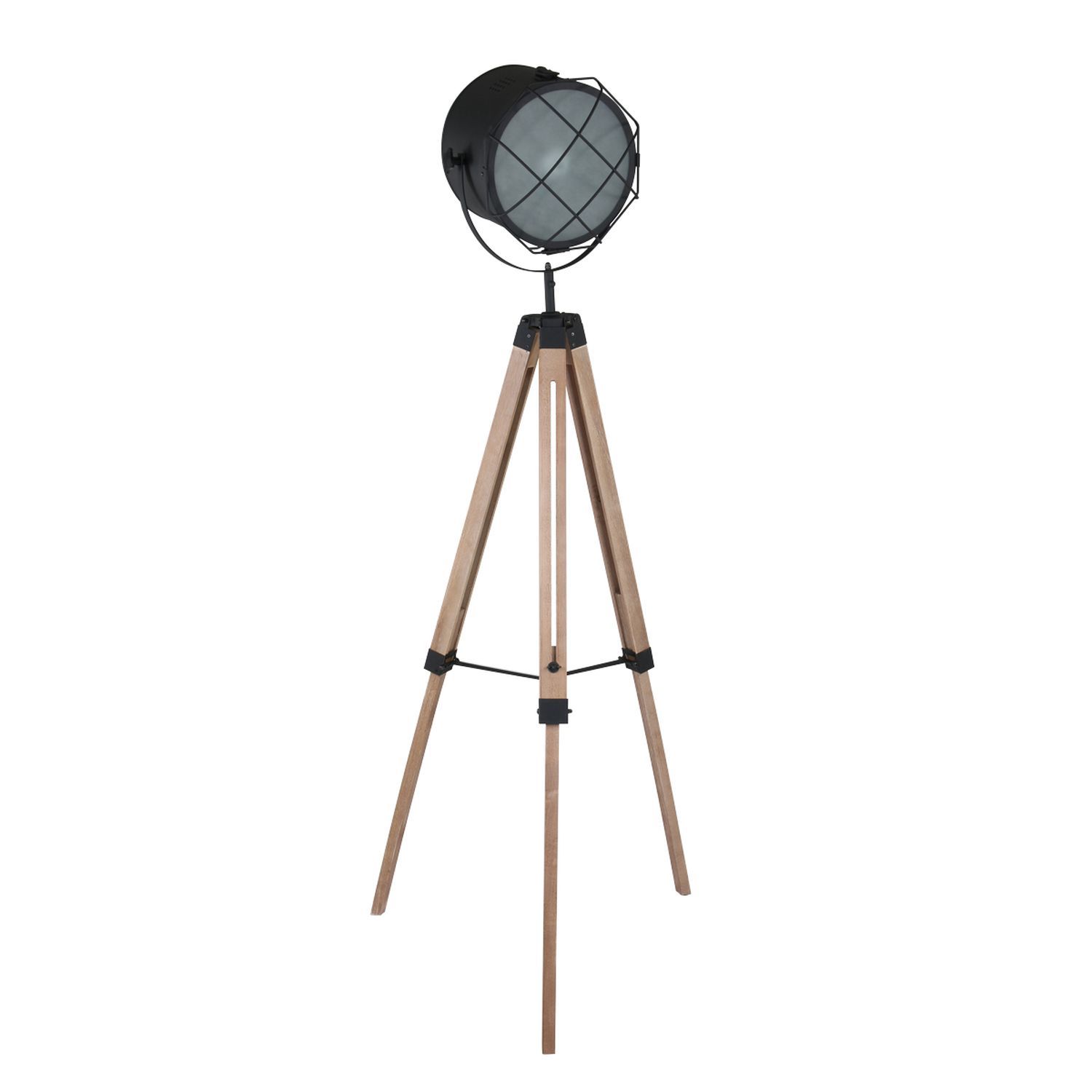 Dreibein Stehlampe Holz Metall Schwarz 160 cm blendarm