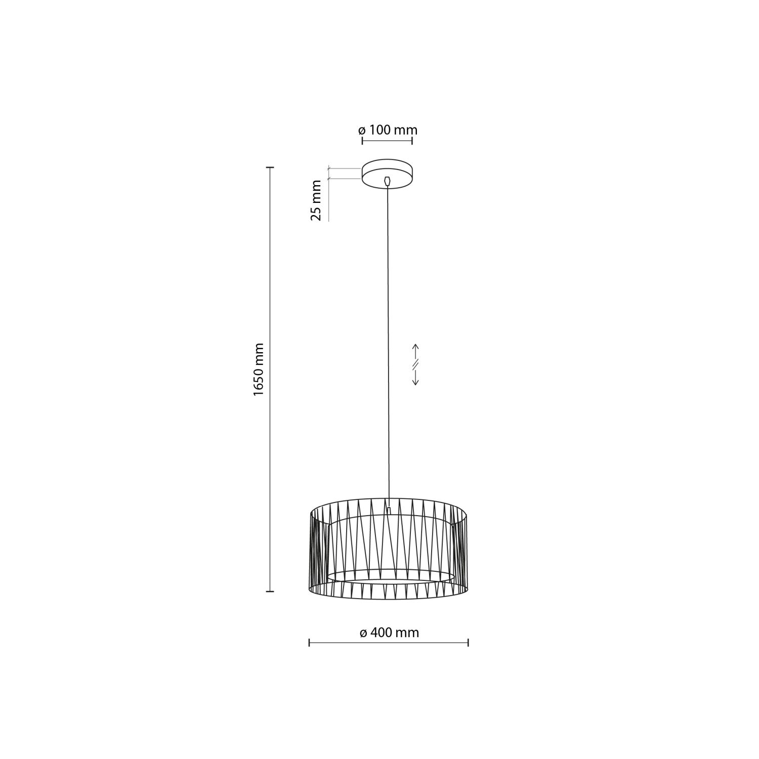 Hängelampe rund Ø 40 cm H: max. 165 cm Schwarz Braun