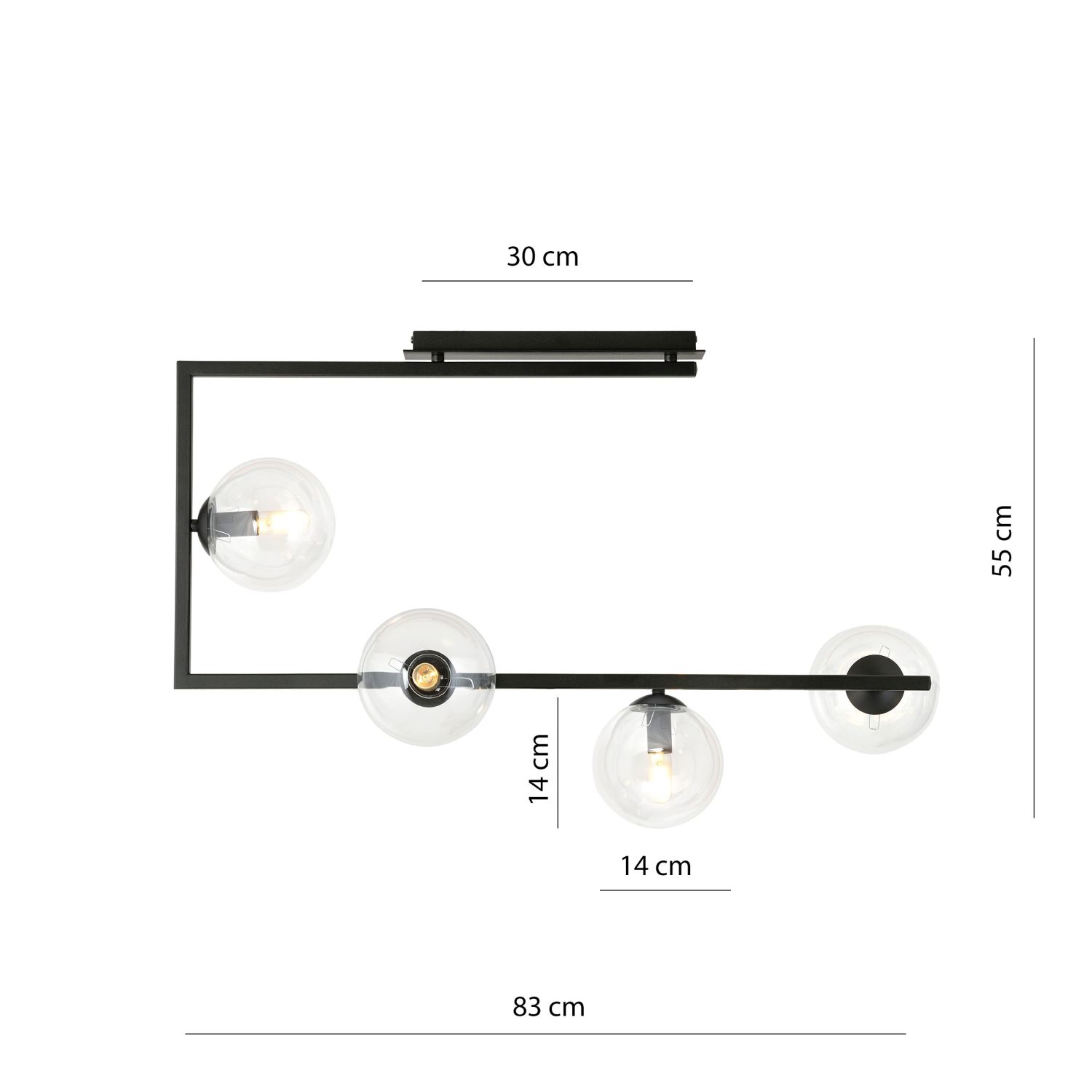 Deckenlampe Glas Metall 83 cm lang Schwarz E14 4-flammig