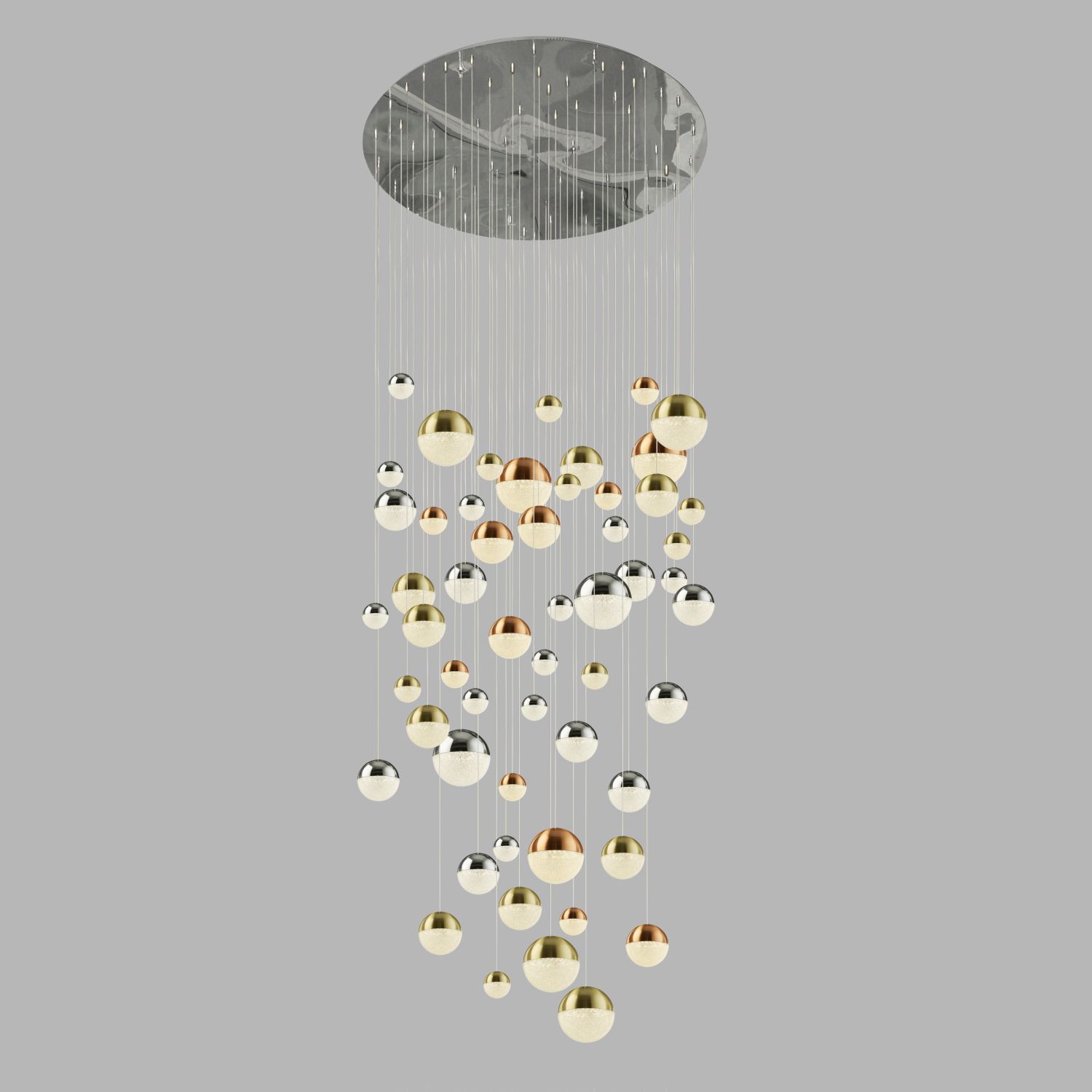 LED Hängeleuchte D: 140 cm in Chrom Kupfer Messing