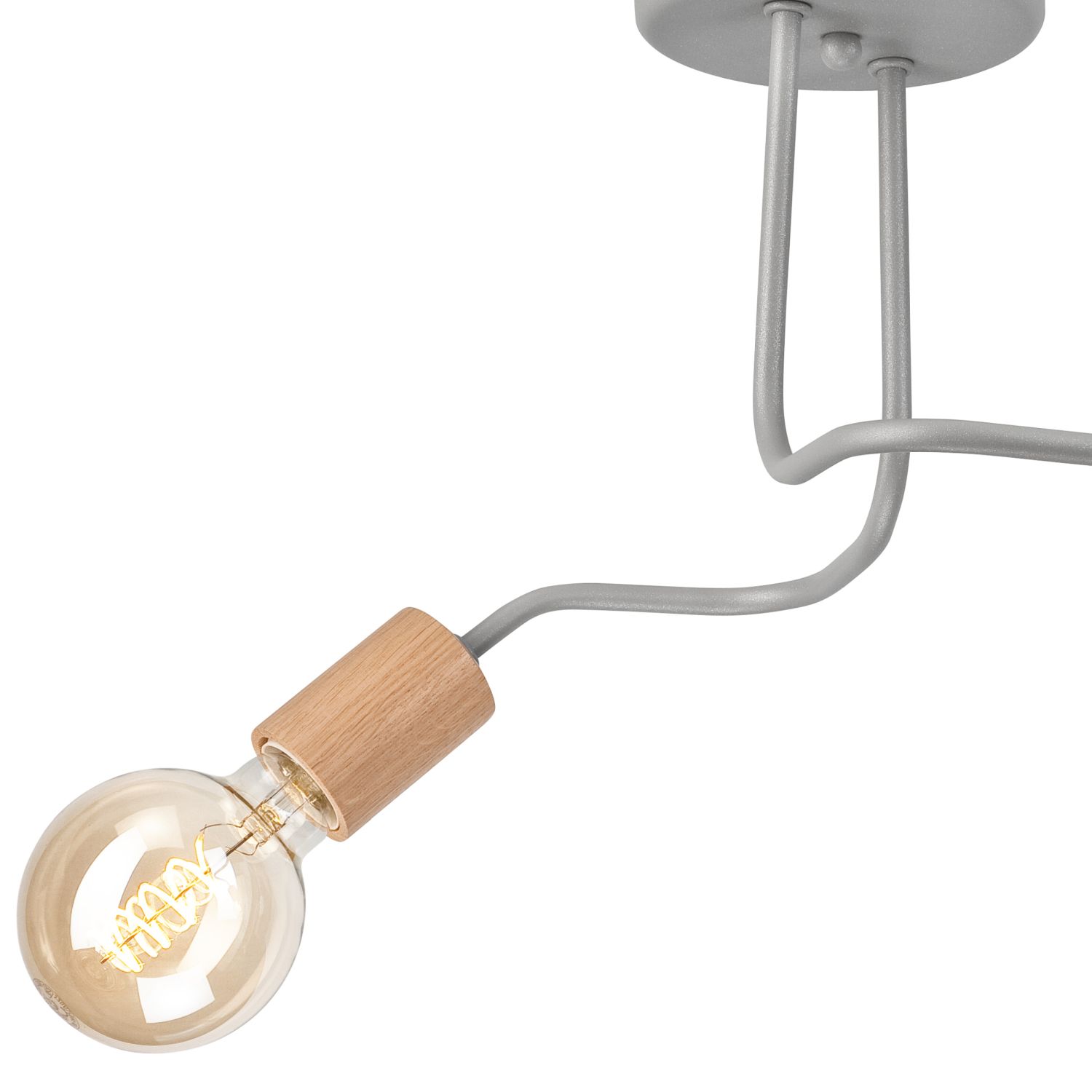 Deckenlampe Grau Metall Holz 2-flammig E27 B: 45 cm ANANI